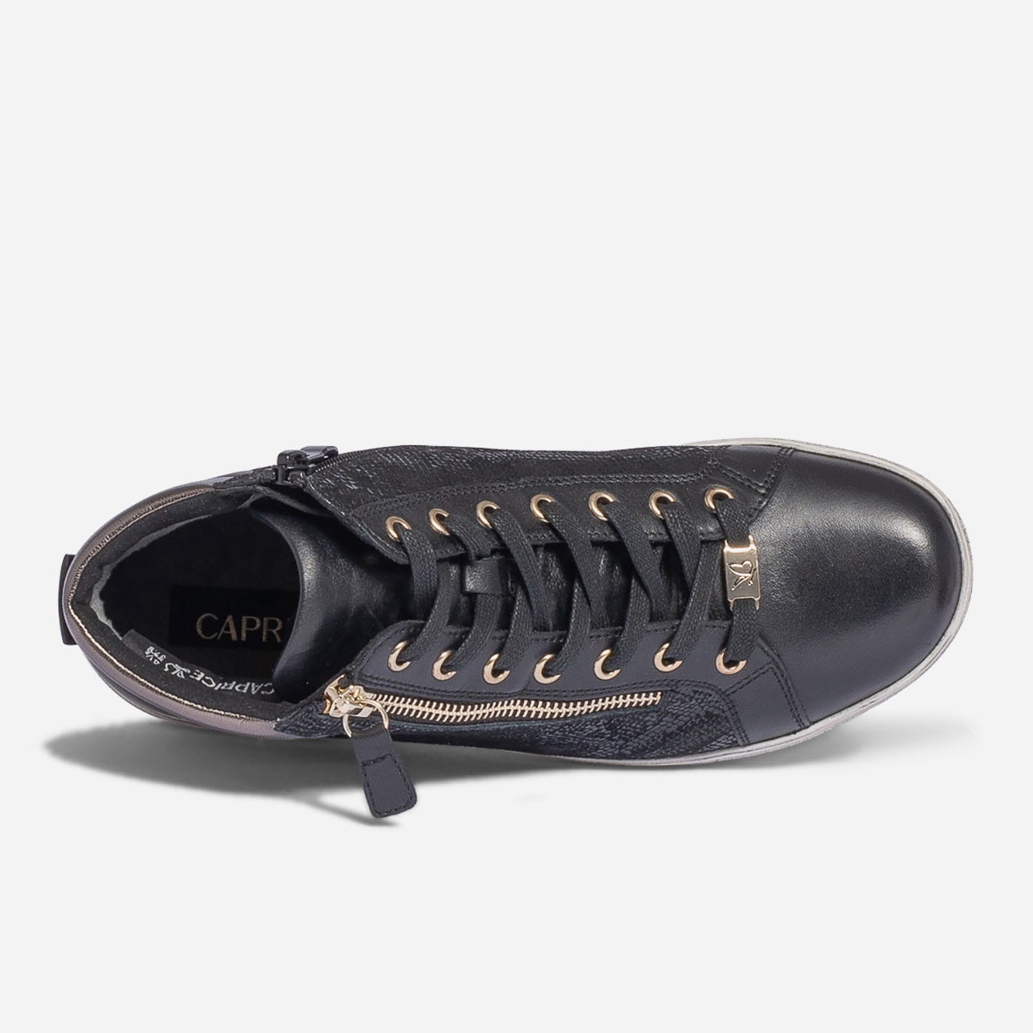 Basket CAPRICE noire en cuir effet python