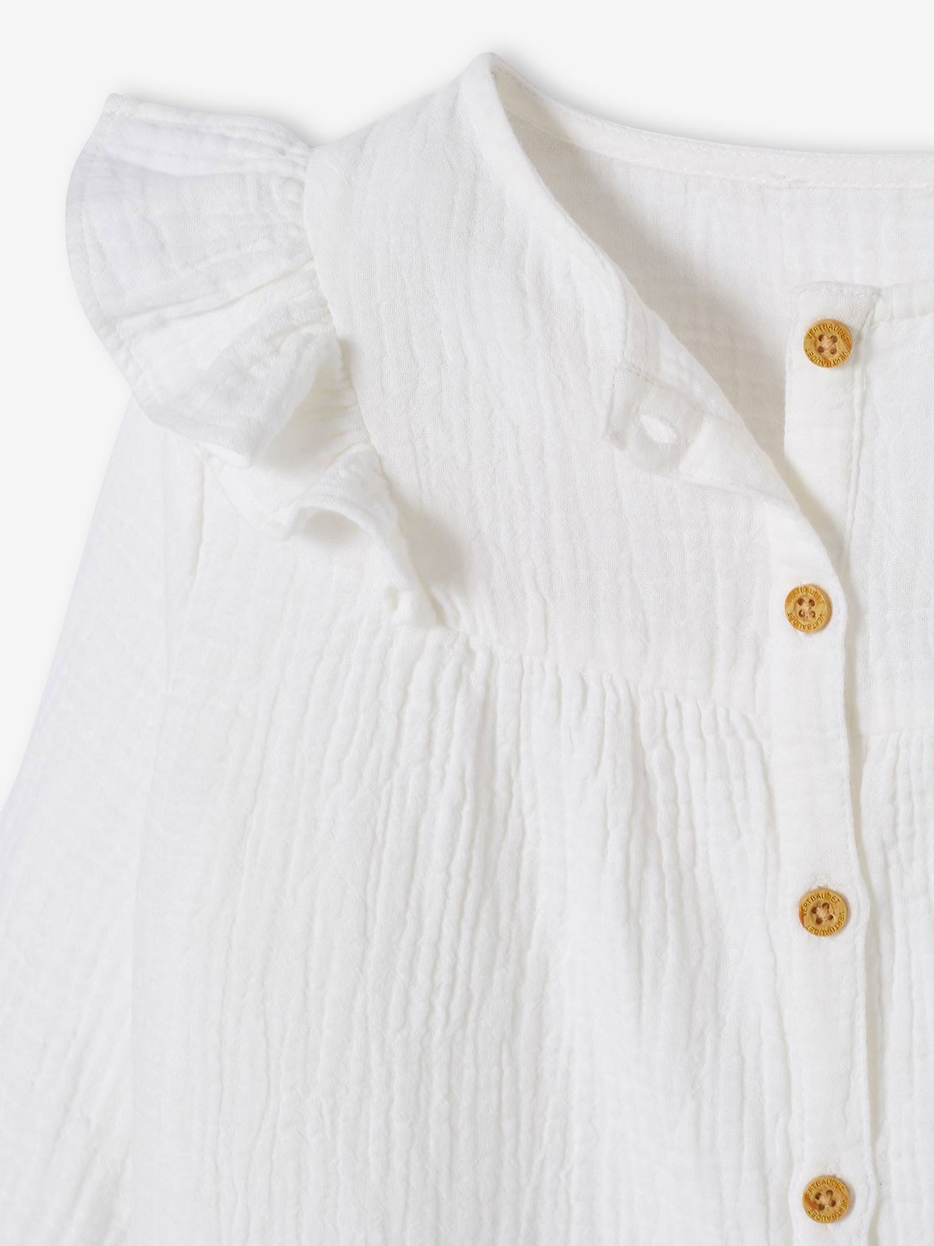 Blouse volantée en gaze de coton fille blanc