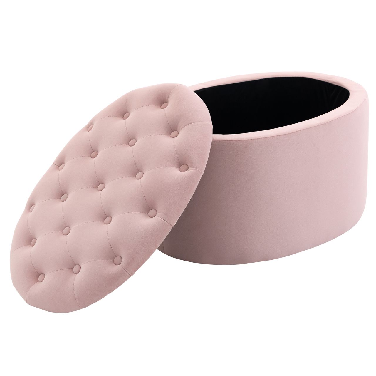 HOMCOM Sitzbank Polsterbank mit Stauraum Truhenbank Ovale Form Flur Schlafzimmer Wohnzimmer samtartiges Polyester Gummiholz Rosa 71 x 52 x 42 cm