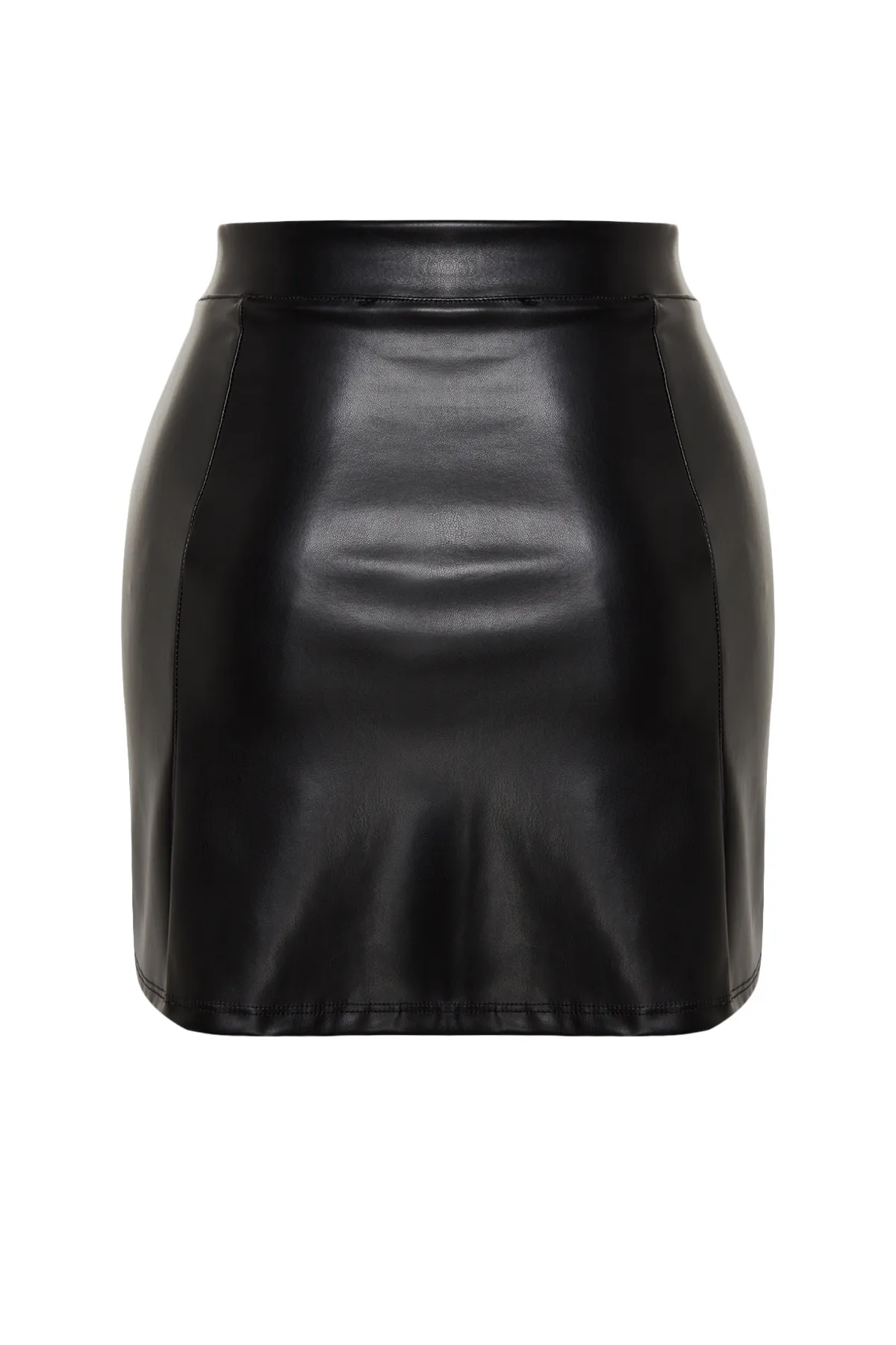 Trendyol Collection  Schwarzer Minirock aus Kunstleder mit hoher Taille TWOAW24ET00154