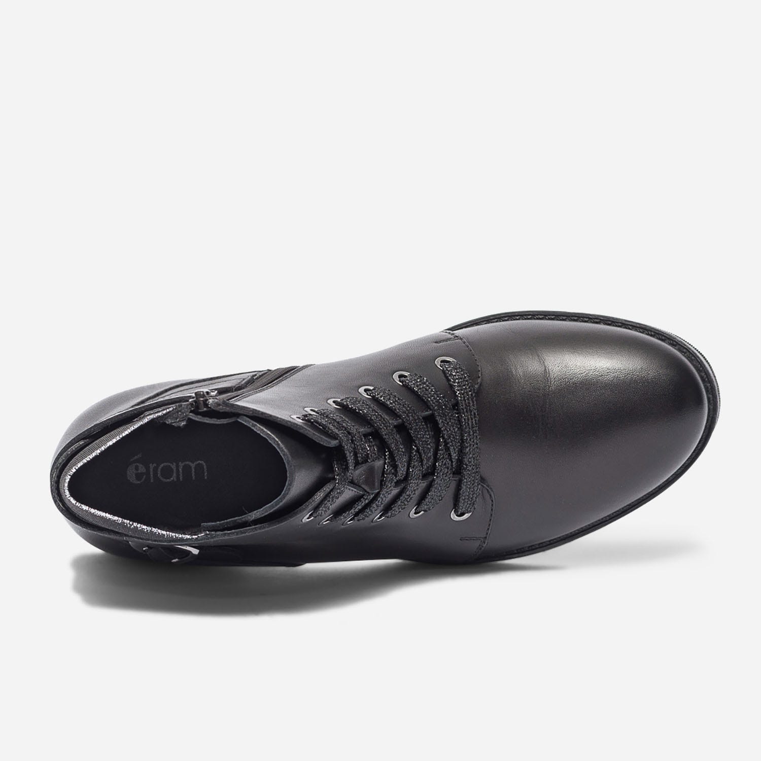 Bottine noire en cuir à élastique et lacet pailletés