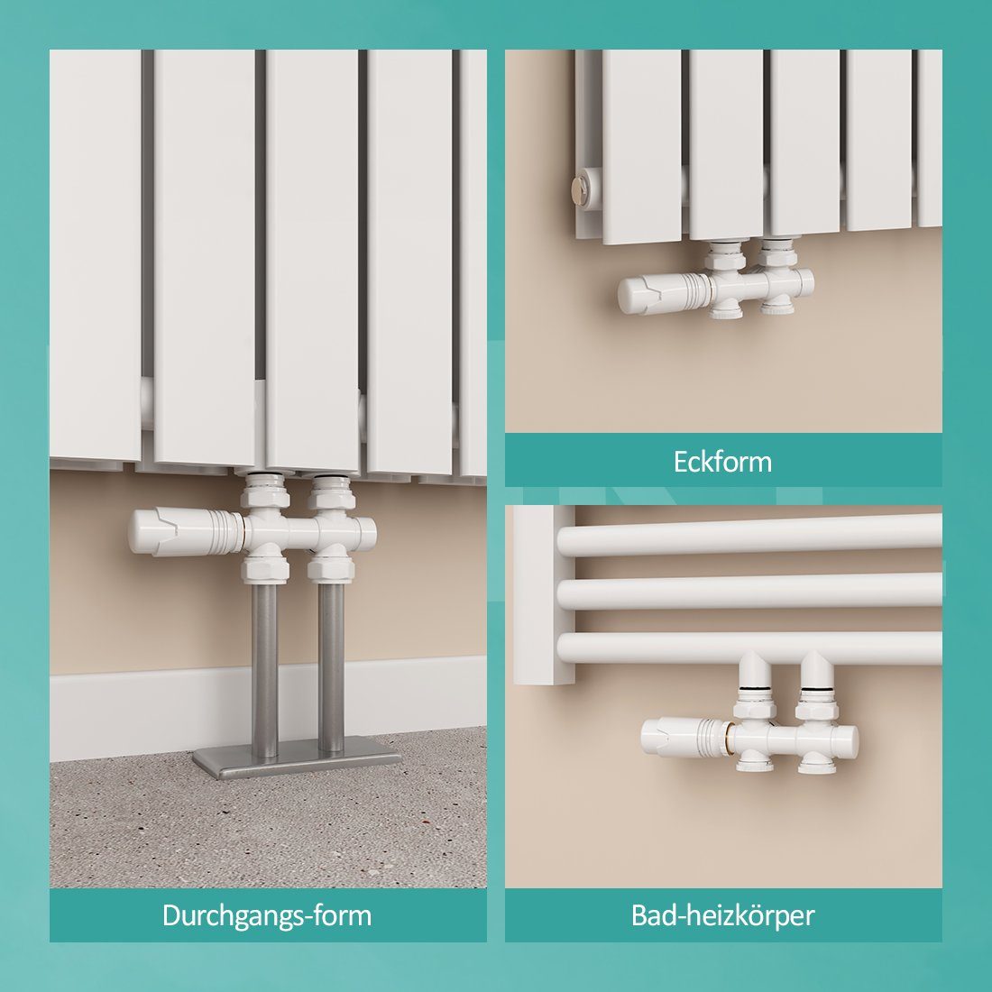 EMKE Heizkörperthermostat Multiblock Set für Heizkörper Anschlussarmatur Ventil mit Thermostat, für Heizkörper Handtuchtrockner Heizungzubehör Eck- und Durchgangsform