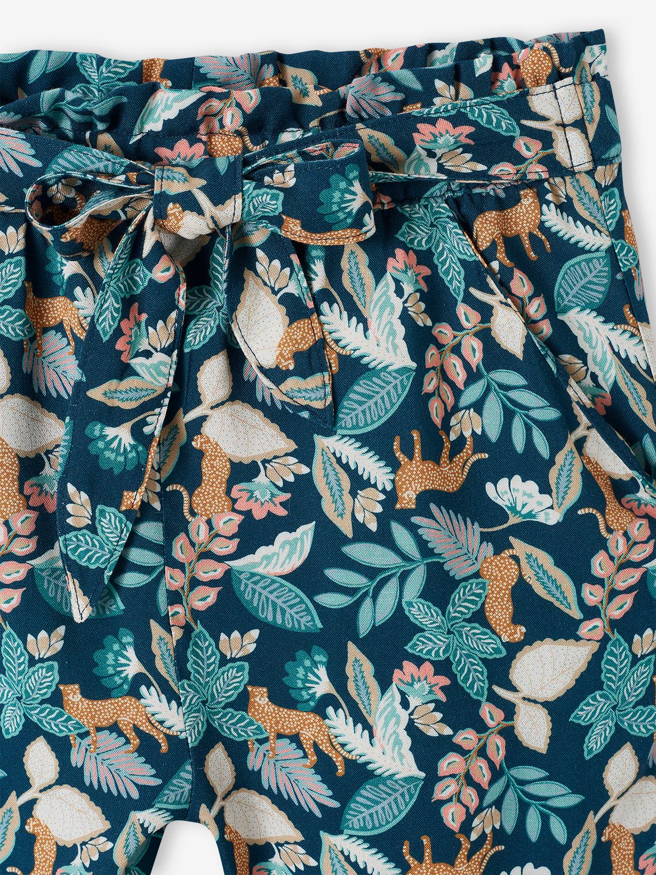Vertbaudet Mädchen 3/4-Hose aus fließendem Stoff, Blumenprint Oeko-Tex - grün bedruckt