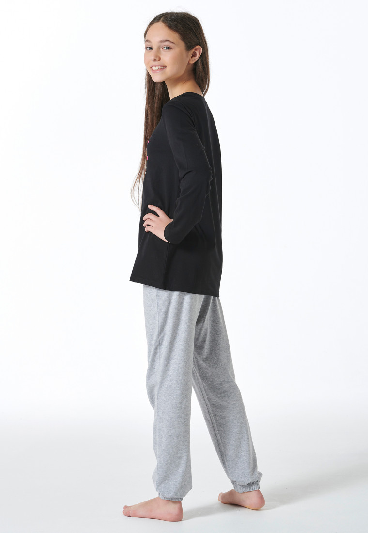 Schlafanzug lang Bündchen schwarz - Nightwear