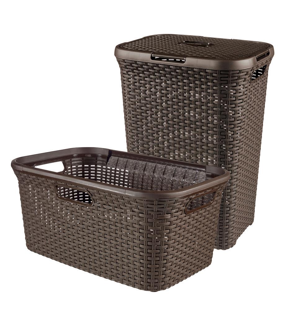 Curver 2-er Set STYLE Wäschebox 60L   Wäschekorb 45L dunkelbraun