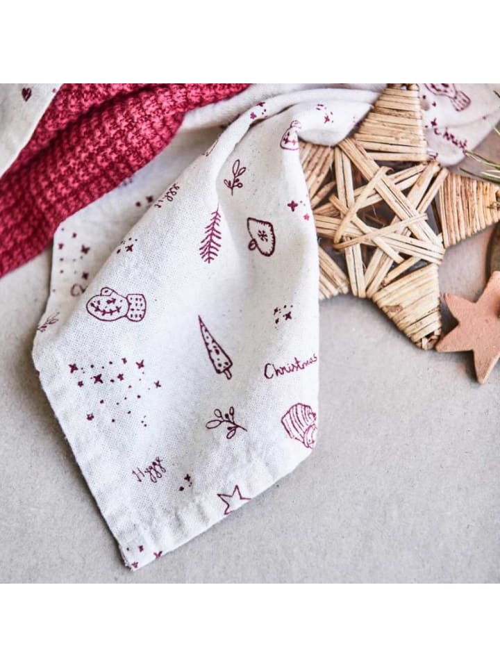 IB Laursen Geschirrtuch MERLE Natur mit Roten Weihnachtsmotiven günstig kaufen onesize