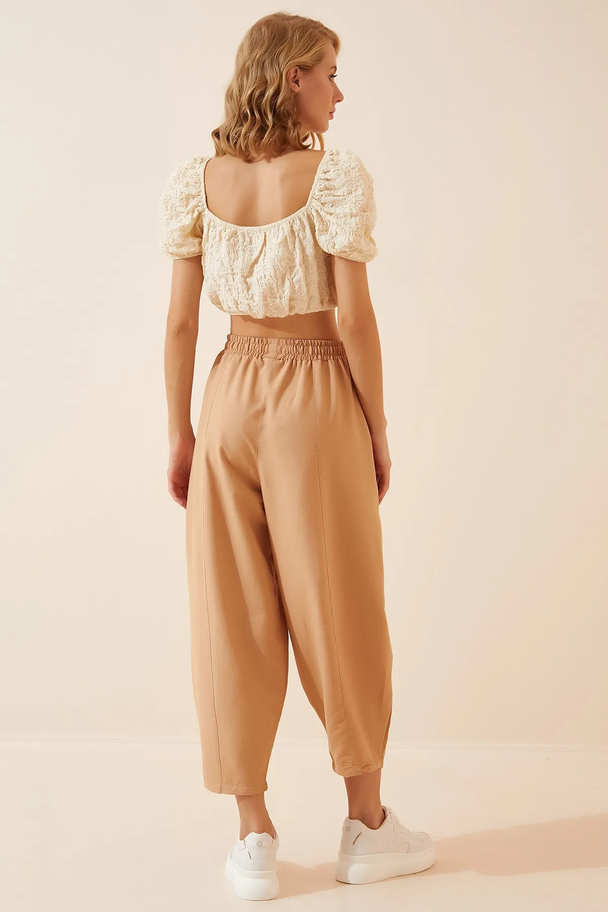 Happiness İstanbul  Damen-Shalwar-Hose aus Leinenviskose mit Biskuittaschen CV00001