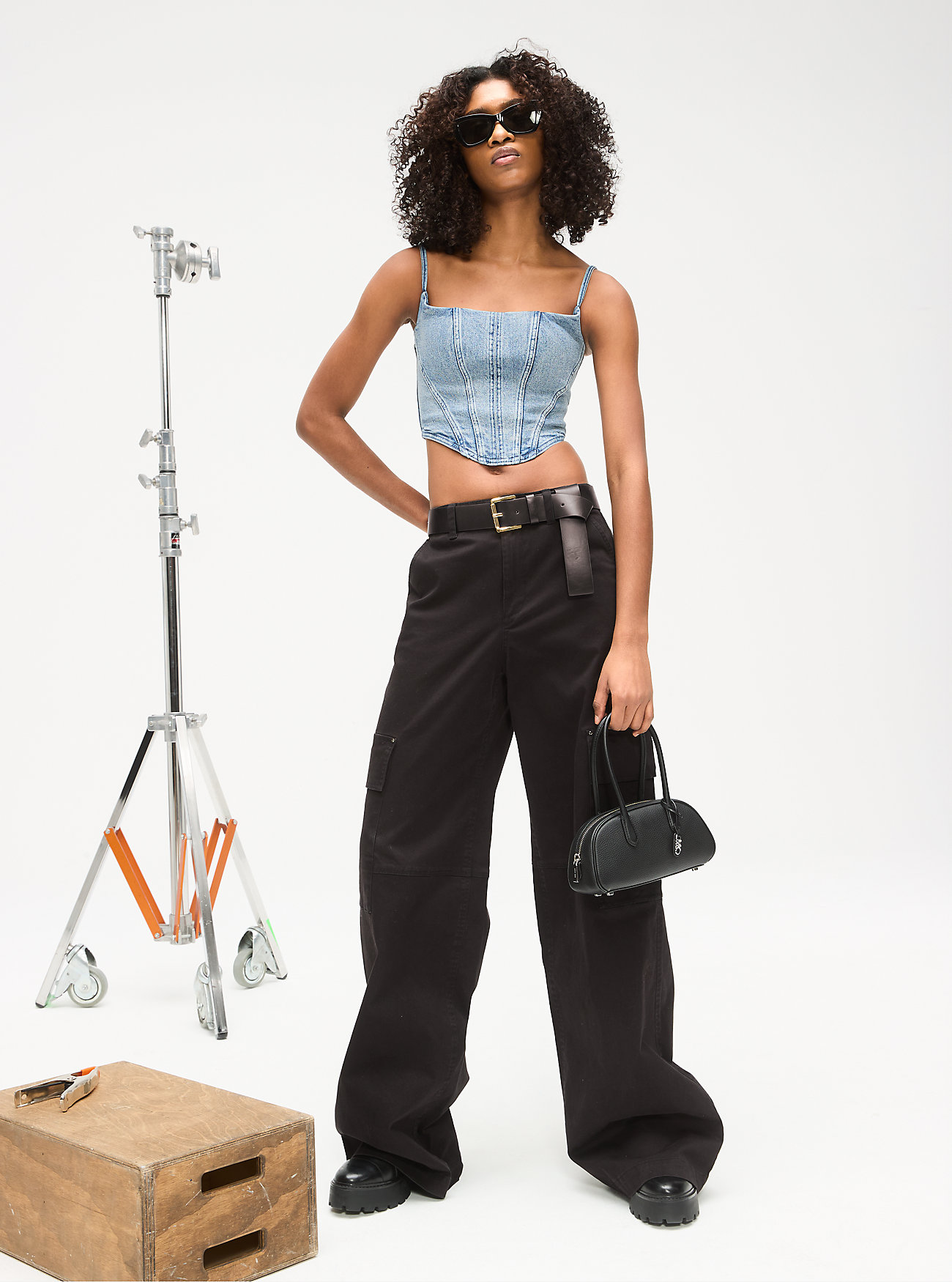 Top bustier in denim elasticizzato - Lavaggio effetto vintage blu