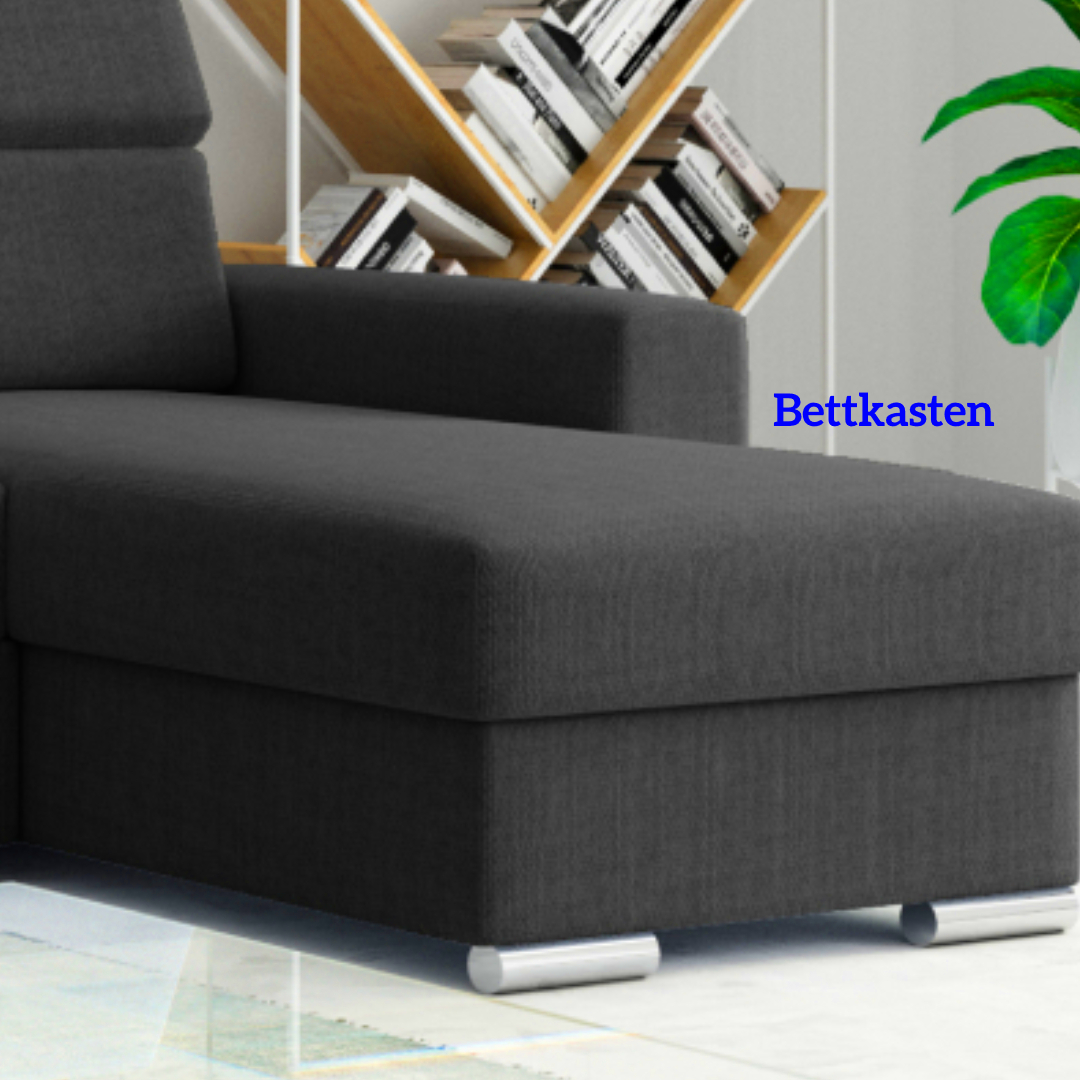 Möbel Punkt Ecksofa TOKIO Webstoff Anthrazit Schwarz mit Bett und Bettkasten Sofa Schlafsofa Wohnlandschaft Polstergarnitur