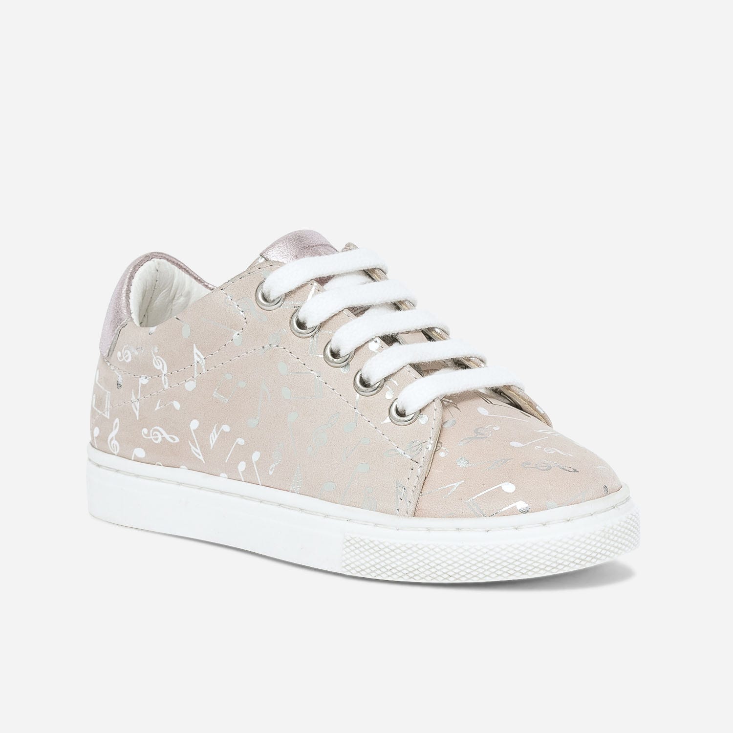 Tennis BUGGY beige en cuir avec notes de musique argentées