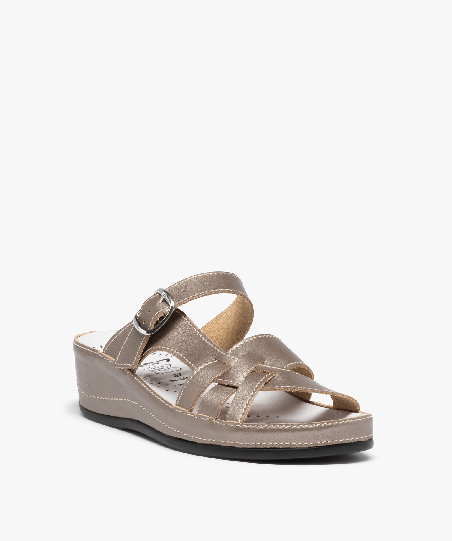 Mules femme confort compensées dessus cuir marron | GEMO