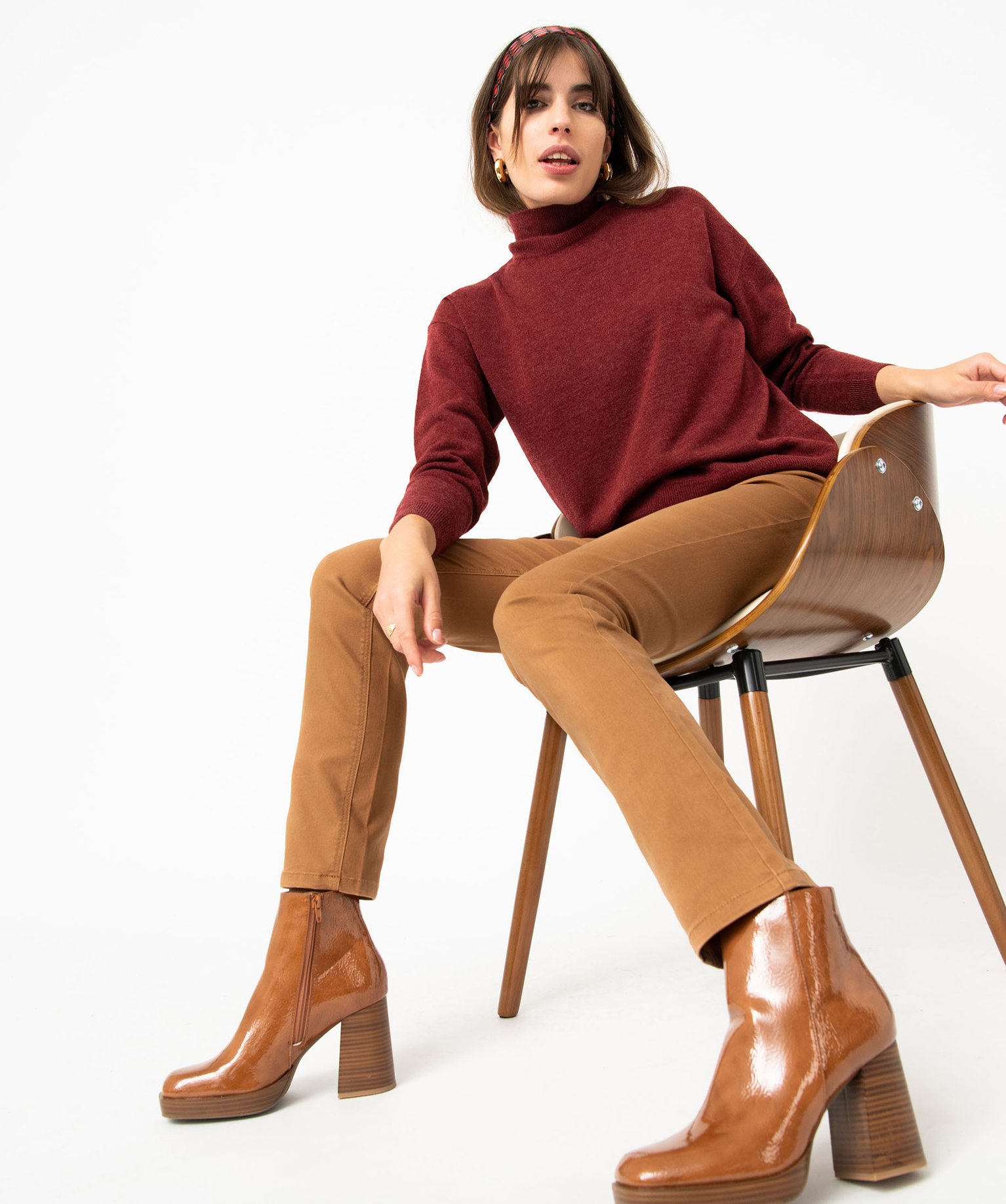 Pantalon femme coupe Regular taille normale camel | GEMO
