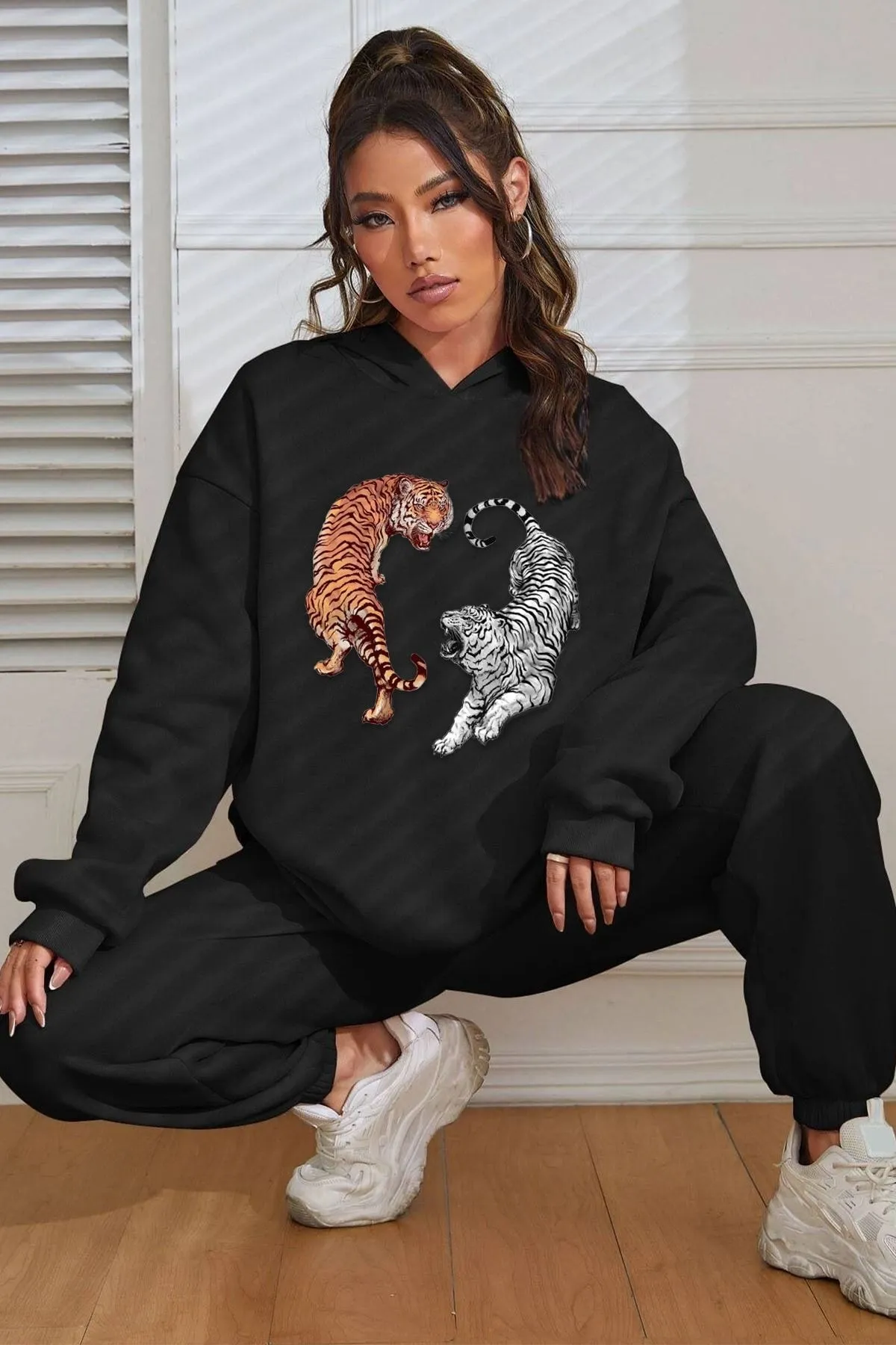 uyguntarz  Unisex-Trainingsanzug-Set mit Tiger-Print