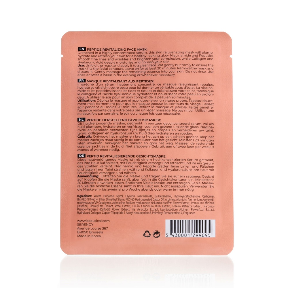 beautical Masque Revitalisant aux Peptides Masque en tissu imprégné avec 25ml sérum
