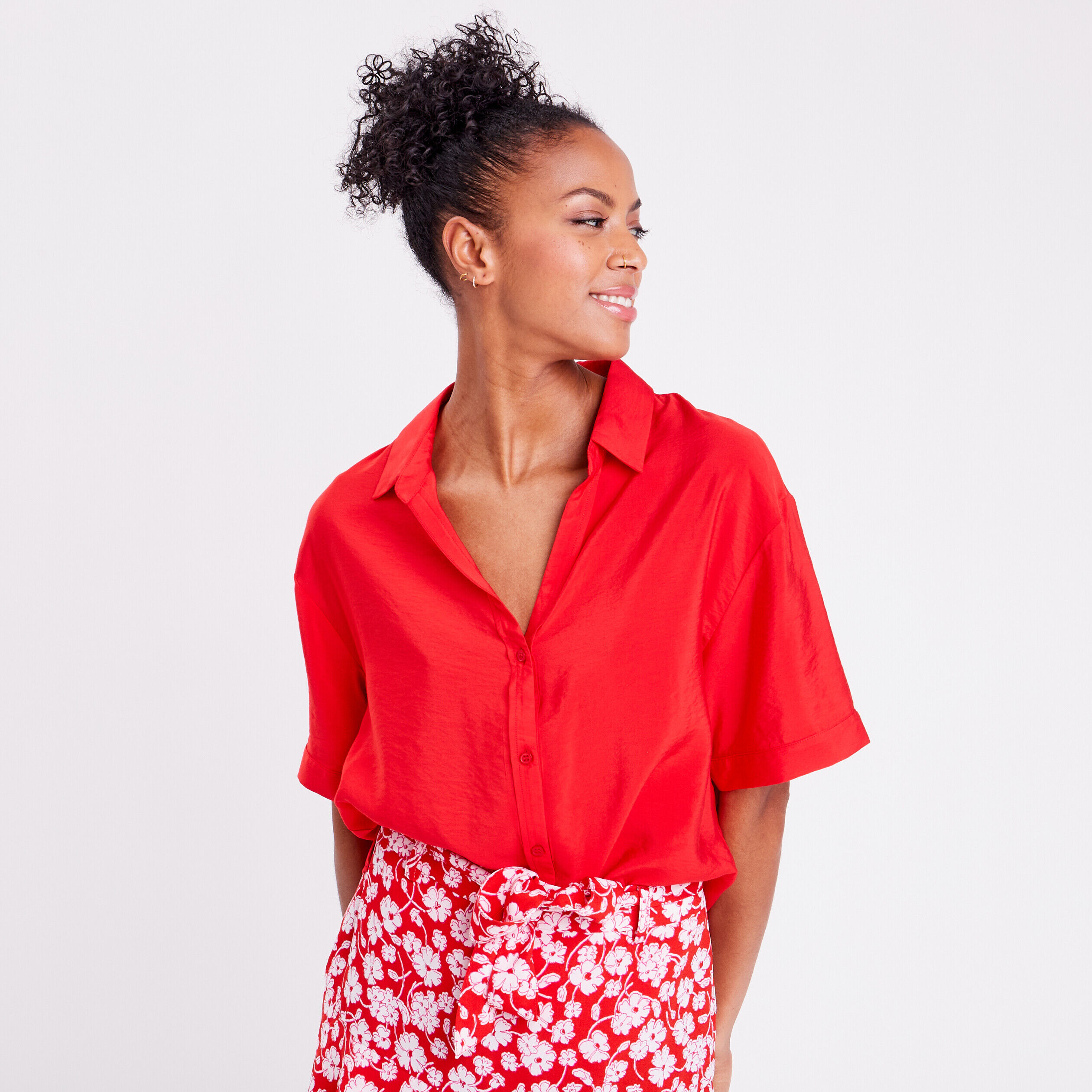 Chemise manches courtes rouge femme | Cache Cache