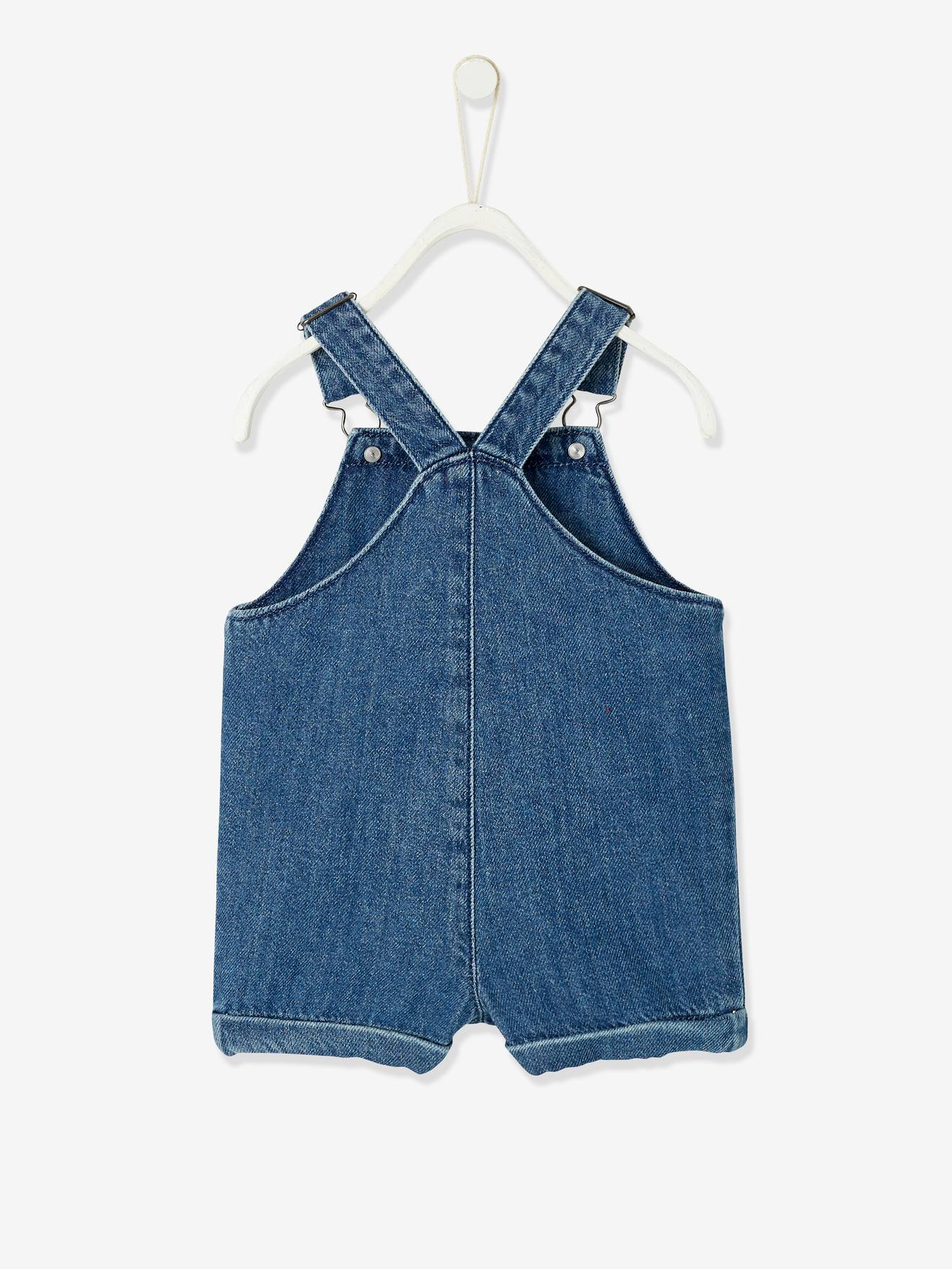 Vertbaudet Kurze Baby Latzjeans - blue stone