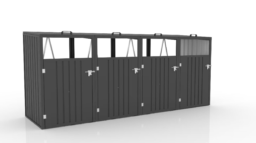 HC Garten & Freizeit Mülltonnenbox für 4x Mülltonnen mit aufklappbaren Dach & Griff BSW-MK4
