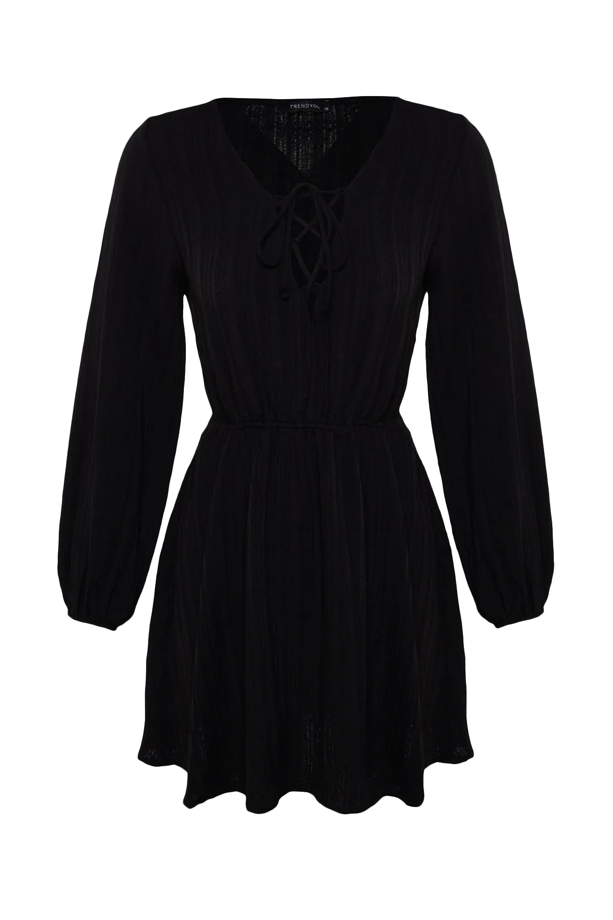 Trendyol Collection  Schwarzes, gewebtes Mini-Strandkleid aus Leinenmischung zum Binden TBESS23EL00103