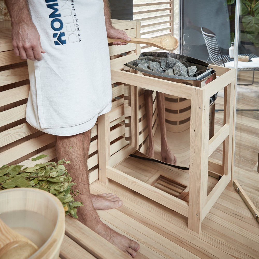 Home Deluxe Traditionelle Sauna SKYLINE XL BIG Kunststeinwand - 200 x 200 cm