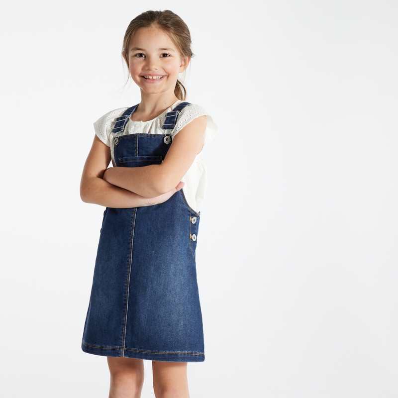 Robe-salopette en jean bleue fille
