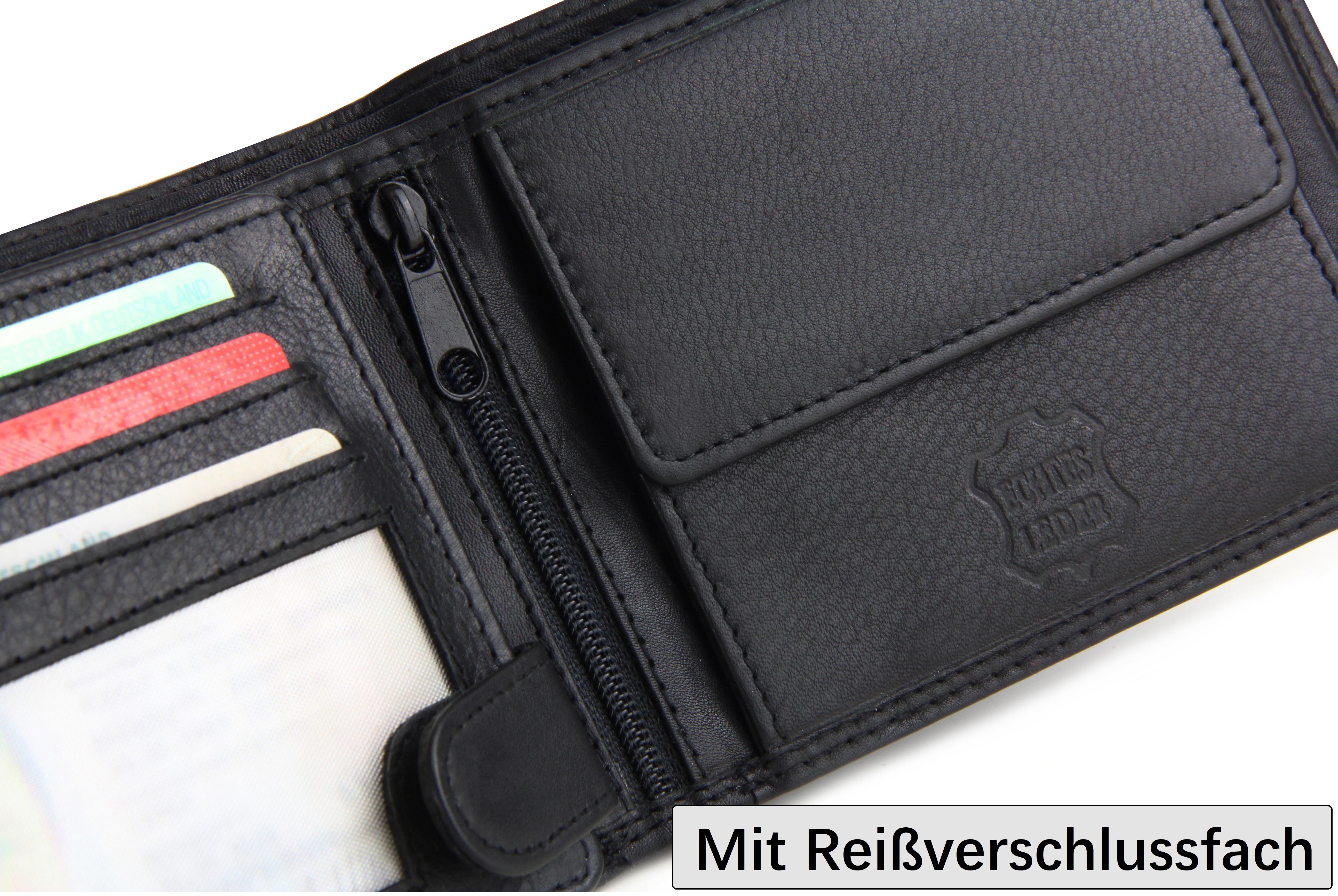 Frentree Geldbörse 12 Kartenfächer und RFID-Schutz, aus echtem Nappaleder, Querformat Portemonnaie, mit Geschenkbox, Herren