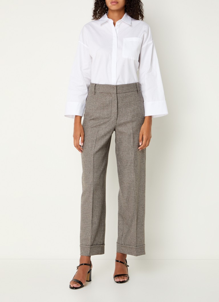 Pantaloni MaxMara Lilly cu talie înaltă și croială dreaptă, din amestec de cașmir cu model picior-de-cocoș.