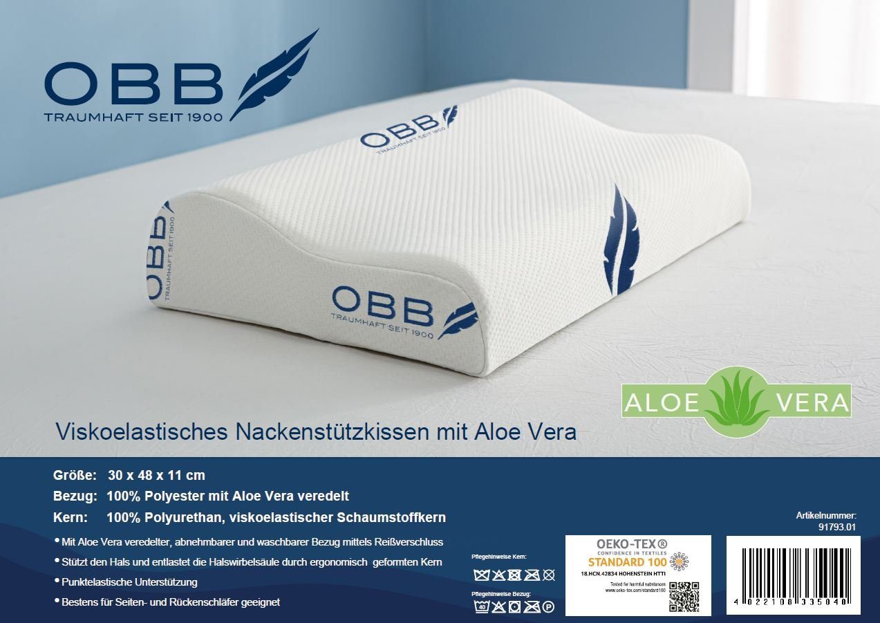 Nackenstützkissen orthopädisch I ergonomischer Visco-Memory Schaum I Aloe Vera, OBB, Füllung: 100% Polyurethan, Seitenschläfer, Rückenschläfer, Öko-Tex Standard 100