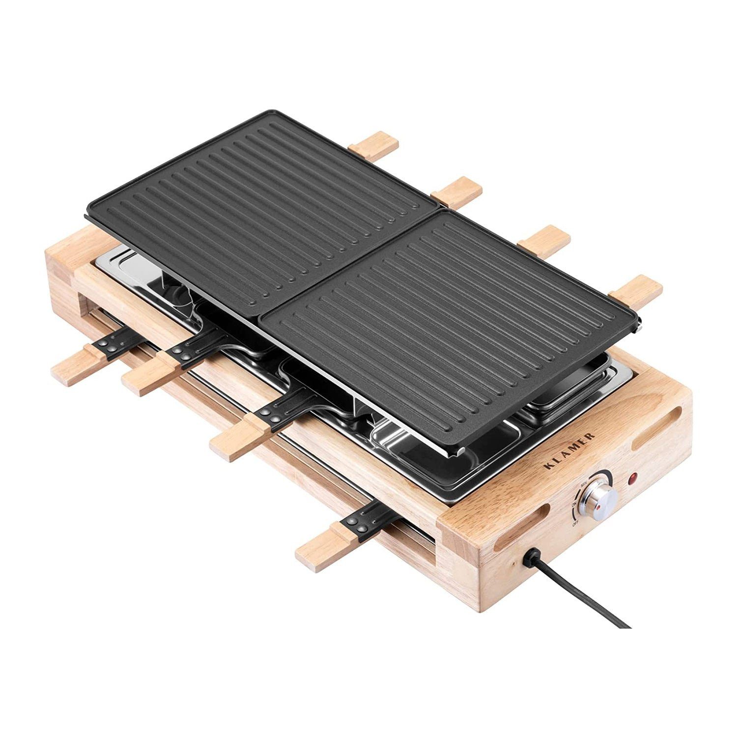 KLAMER Raclette KLAMER Raclette 8 Personen, 1500W Raclette Grill mit Holzgestell, Rac…