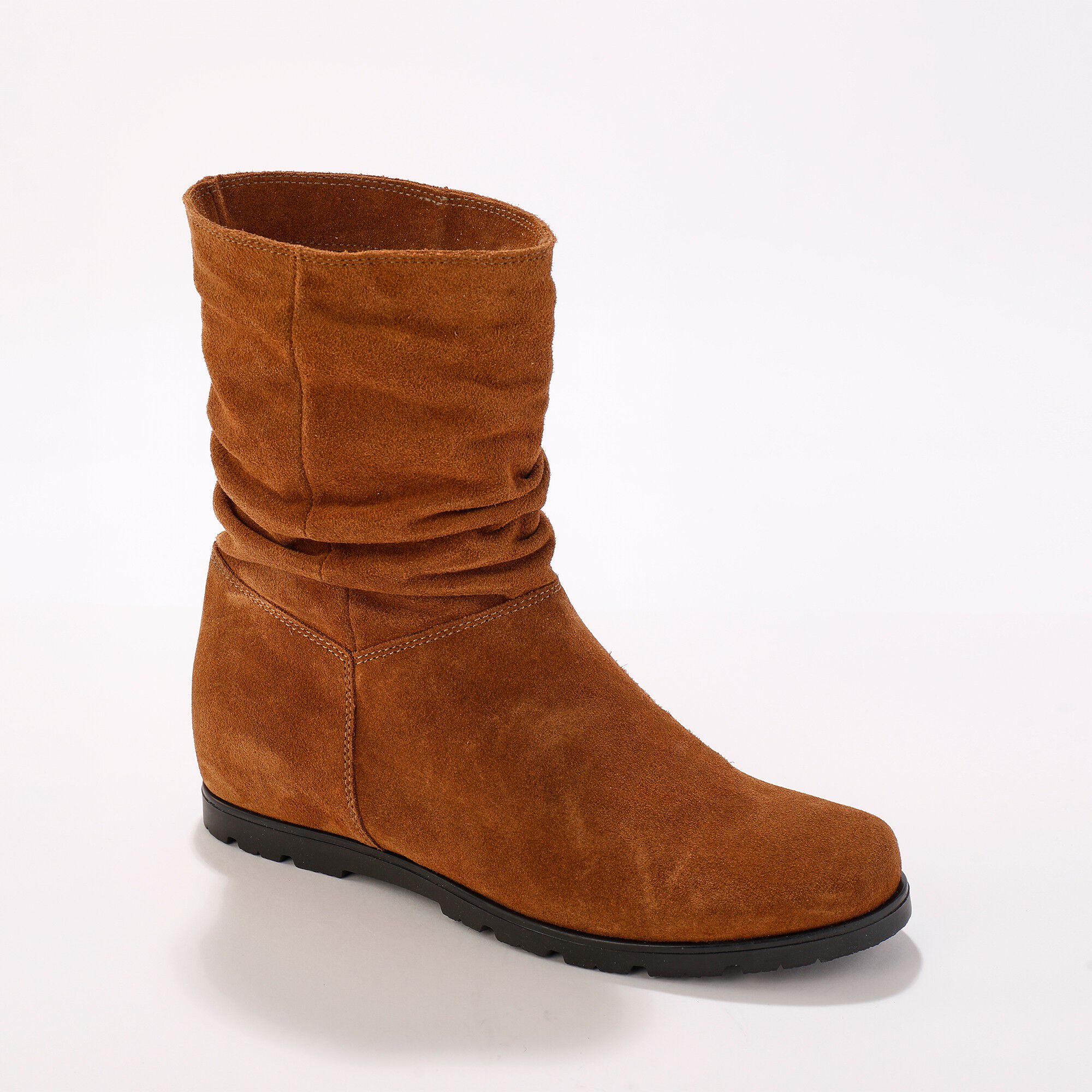 Bottes plissées mi-hautes en daim avec semelle compensée invisible