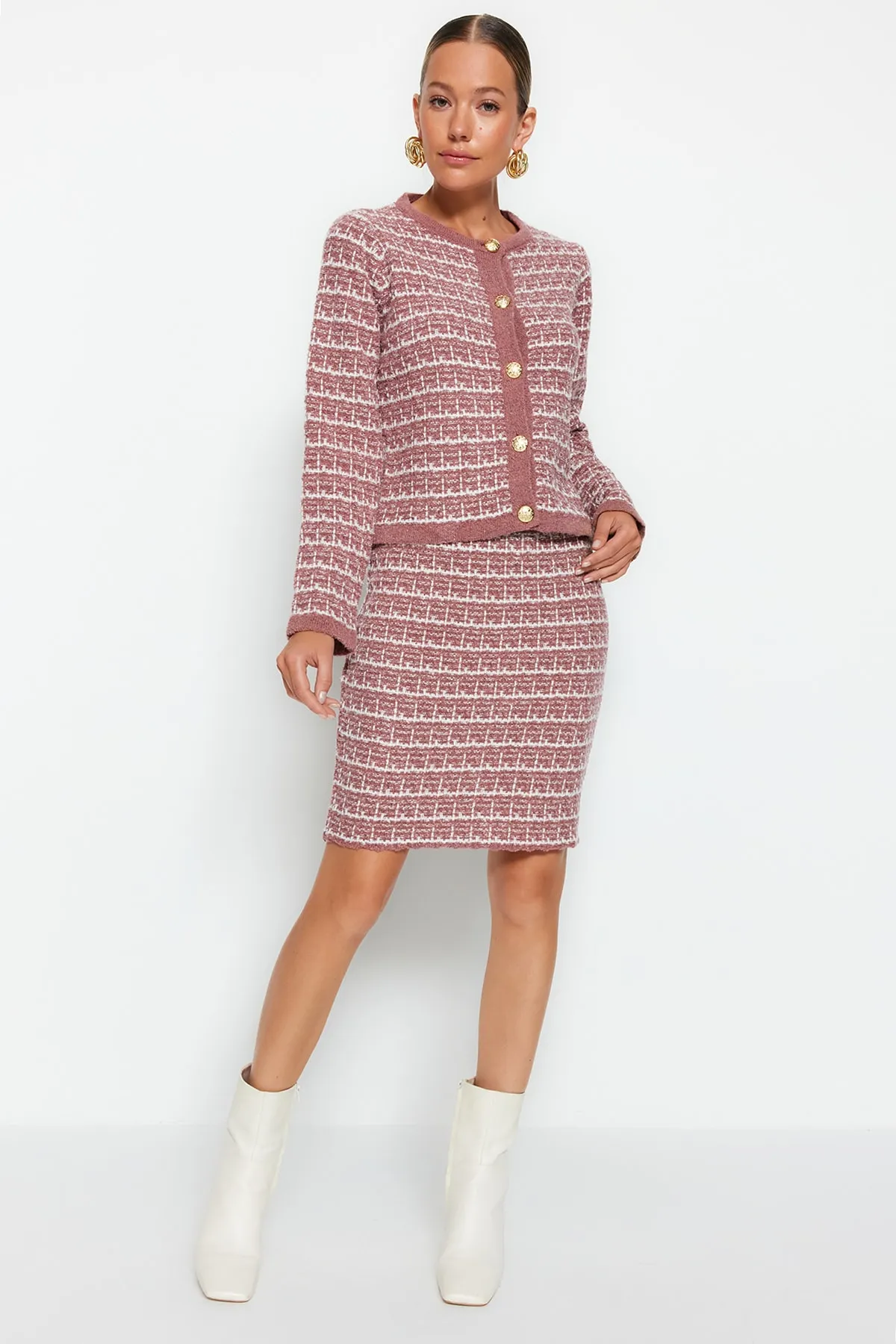 Trendyol Collection  Dried Rose Rundhals-Strickoberteil und -unterteil-Set TWOAW24AU00001