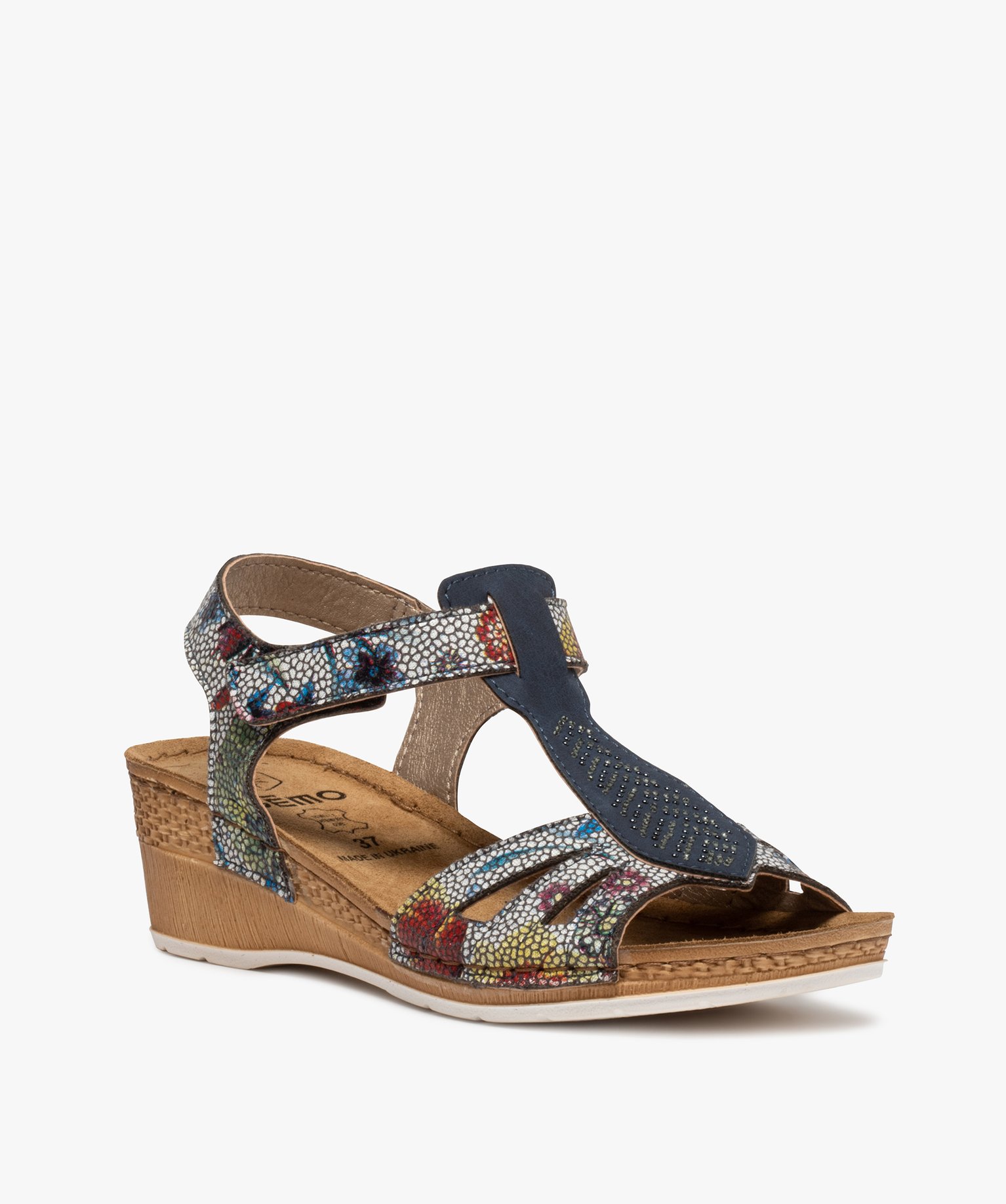 Sandales femme confort dessus multicolores finitions strass bleu | GEMO