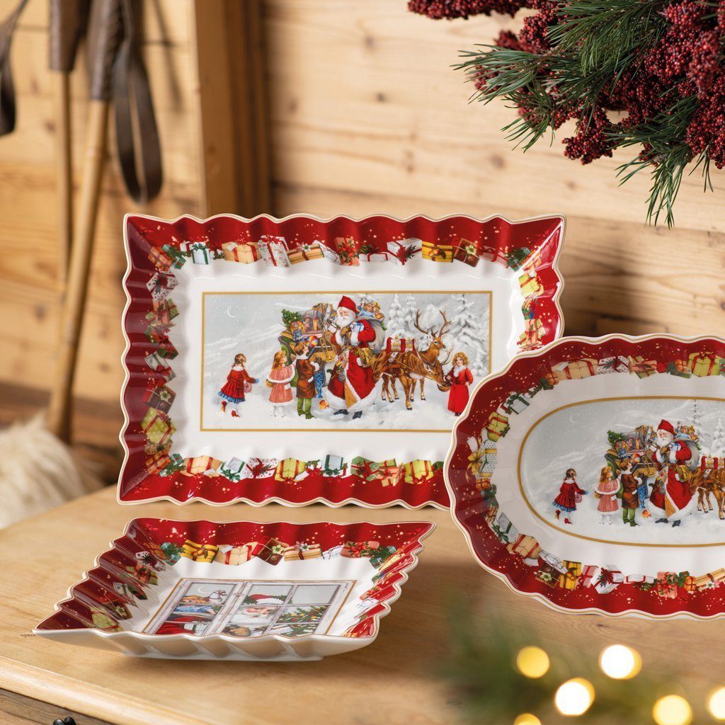 Villeroy & Boch Tortenplatte Toy's Fantasy Kuchenplatte eckig, Santa und Kinder, Porzellan, (1-tlg)