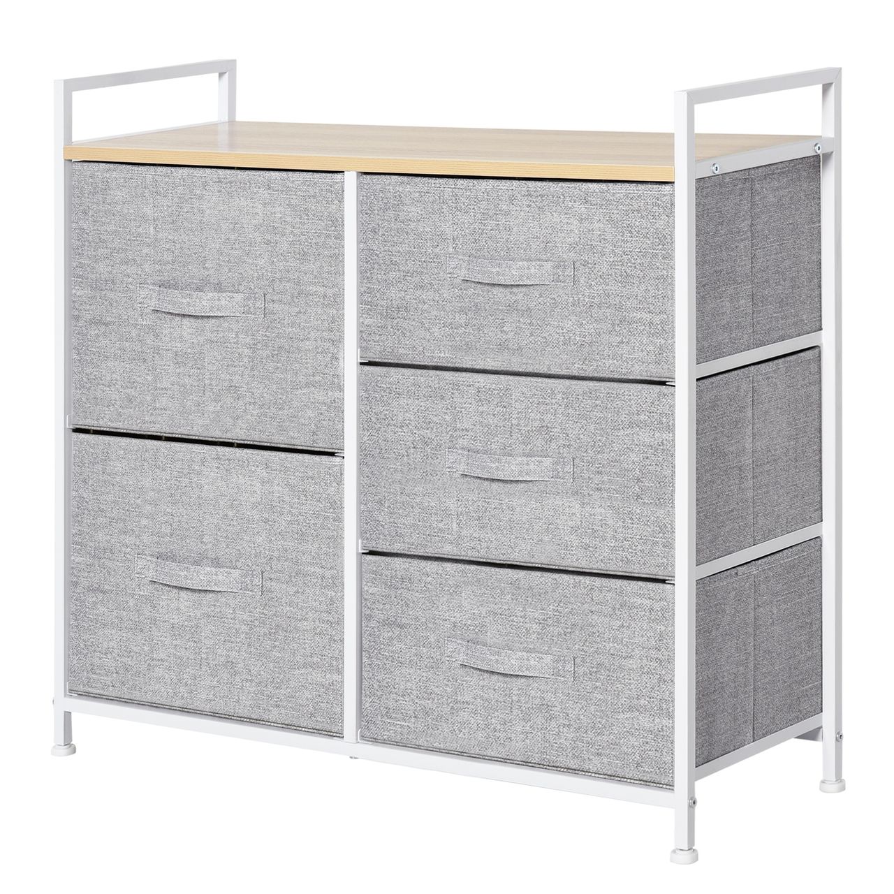HOMCOM Schubladenschrank, Aufbewahrungsschrank, Stoffkommode mit 5 Stoffschubladen, Stoff  Holz  Metallrahmen, Grau, 83 x 29 x 77 cm