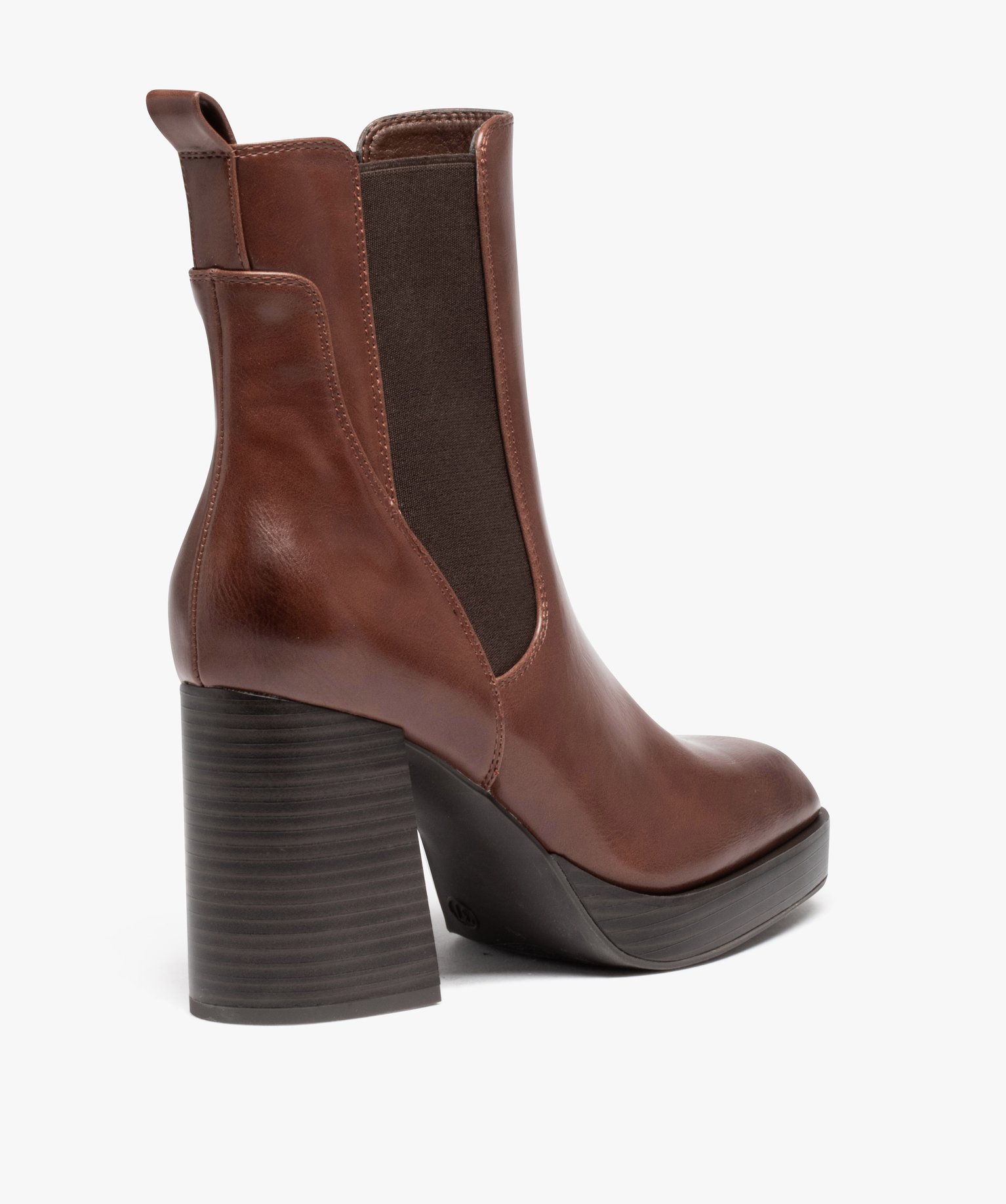 Boots femme unies à talon haut avec bout carré marron | GEMO