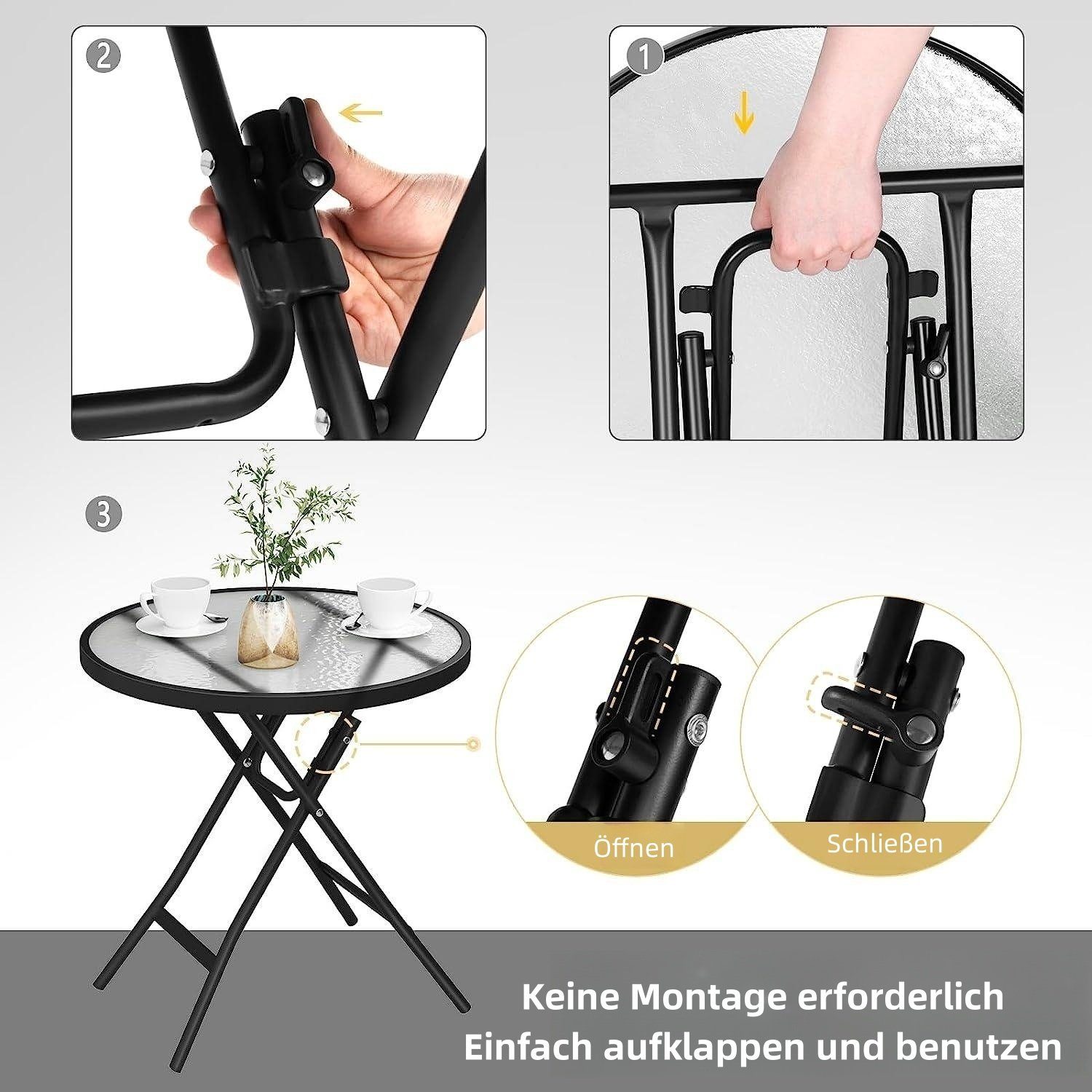 EUGAD Klapptisch (1-St), Beistelltisch mit Metallrahmen, aus gehärtetem Glas