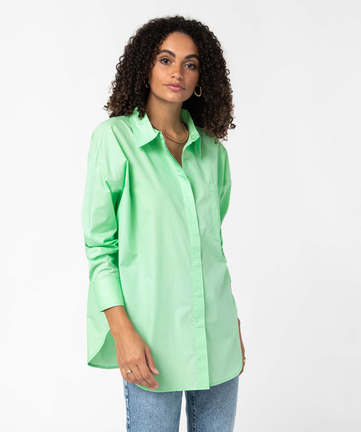 Chemise femme coupe oversize avec poche poitrine vert | GEMO
