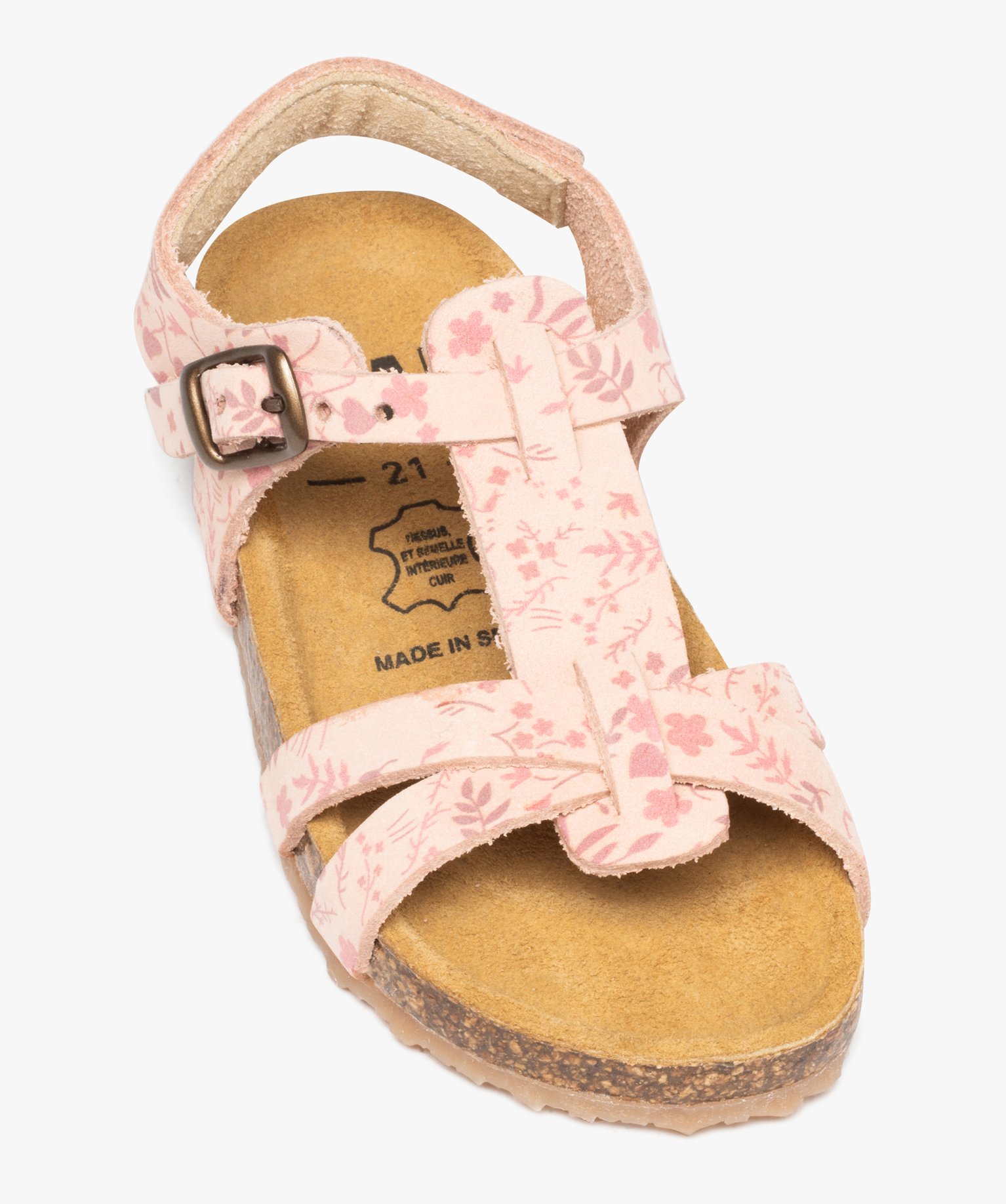 Sandales bébé fille dessus cuir à motif fleuri - NA! rose | GEMO
