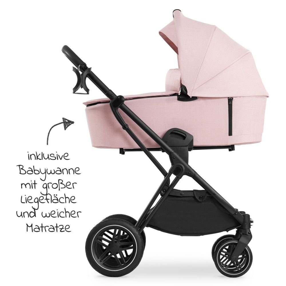 Hauck Kombi-Kinderwagen Vision X Duoset Black - Melange Rose, (7-tlg), 2in1 Kinderwagen Buggy Set mit Babywanne, Sportsitz und Regenschutz