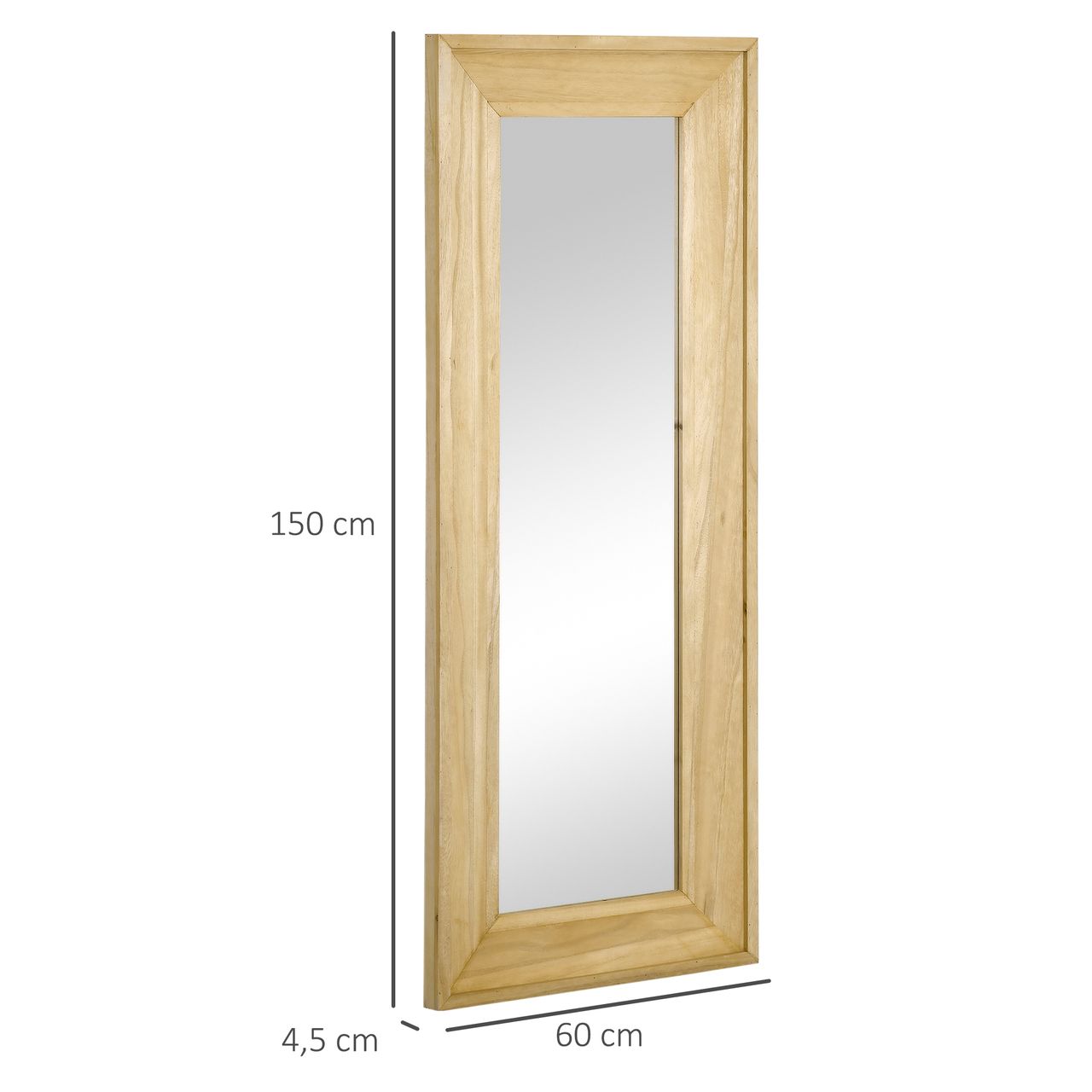 HOMCOM Wandspiegel Hängespiegel 150 x 60cm Garderobenspiegel Ganzkörperspiegel Flurspiegel mit Holzrahmen Wohnzimmerspiegel für Schlafzimmer Elegant MDF Tannenholz Natur