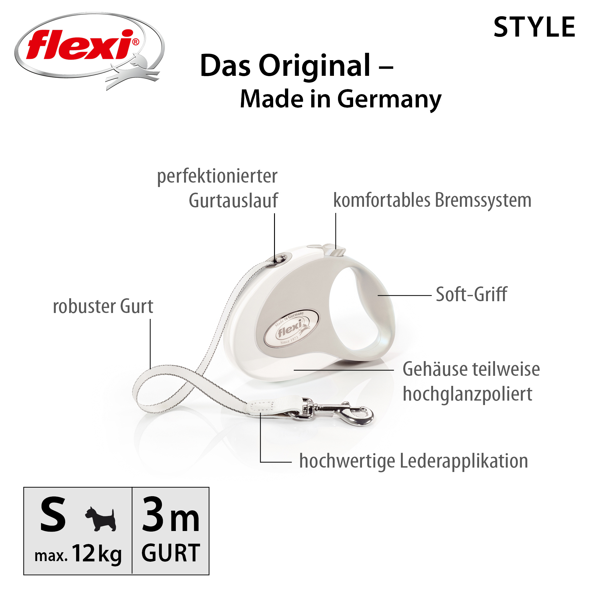Flexi Hundeleinen Flexi Style Gurt weiß S, 3 m, 12 kg