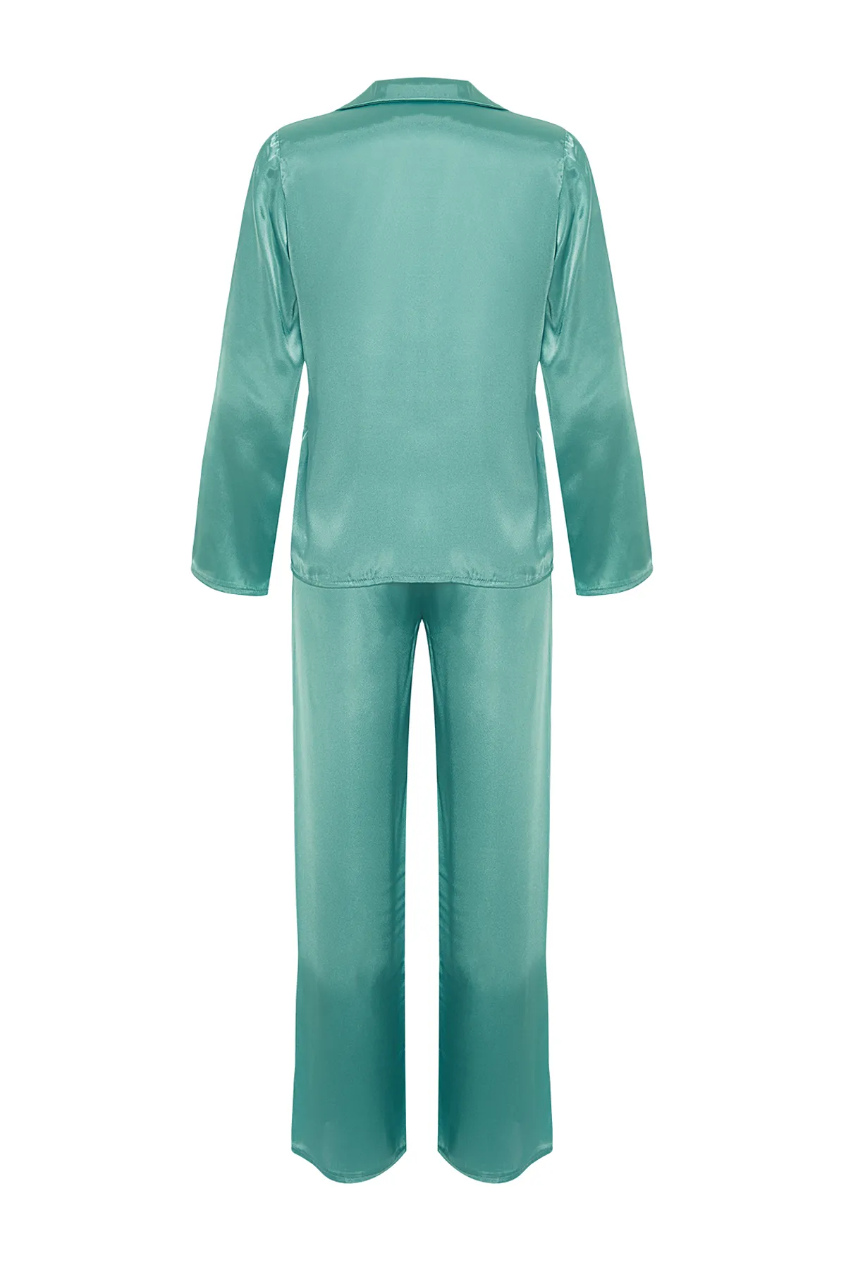 Trendyol Collection  Blaues, gewebtes Pyjama-Set aus Hemd und Hose aus Satin THMAW24PT00026