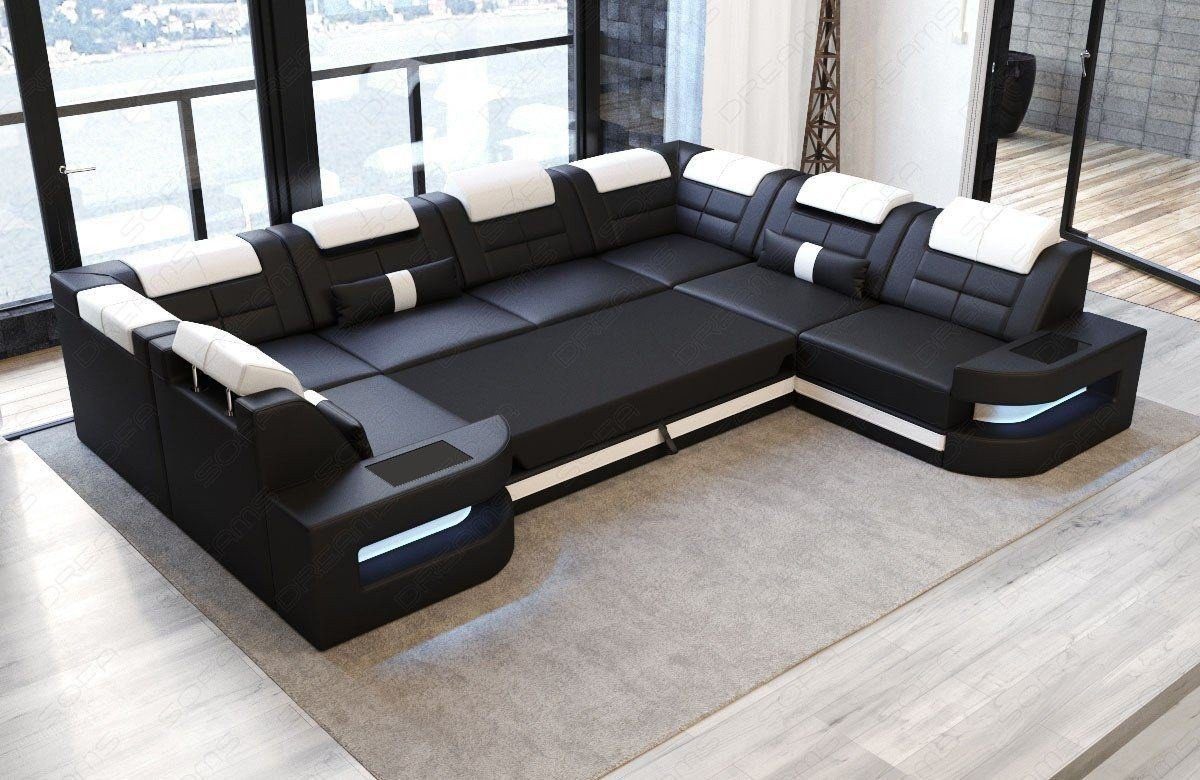 Sofa Dreams Wohnlandschaft Leder Ledercouch Sofa Como U Form Ledersofa, Couch, mit LED, wahlweise mit Bettfunktion als Schlafsofa, Designersofa