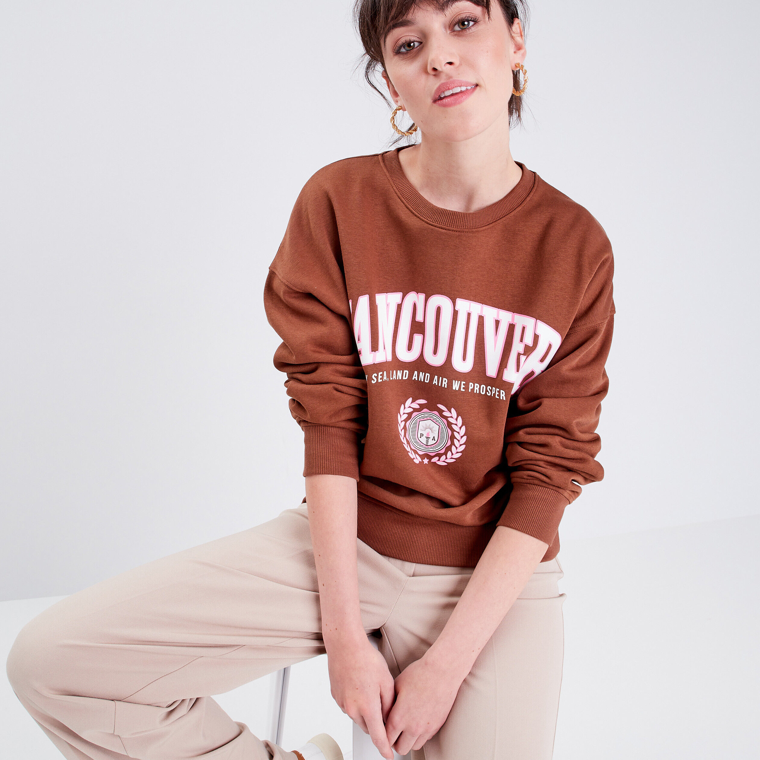 Sweat manches longues marron femme | Cache Cache