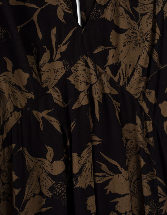 Robe longue noire imprimé fleurs de lys Femme