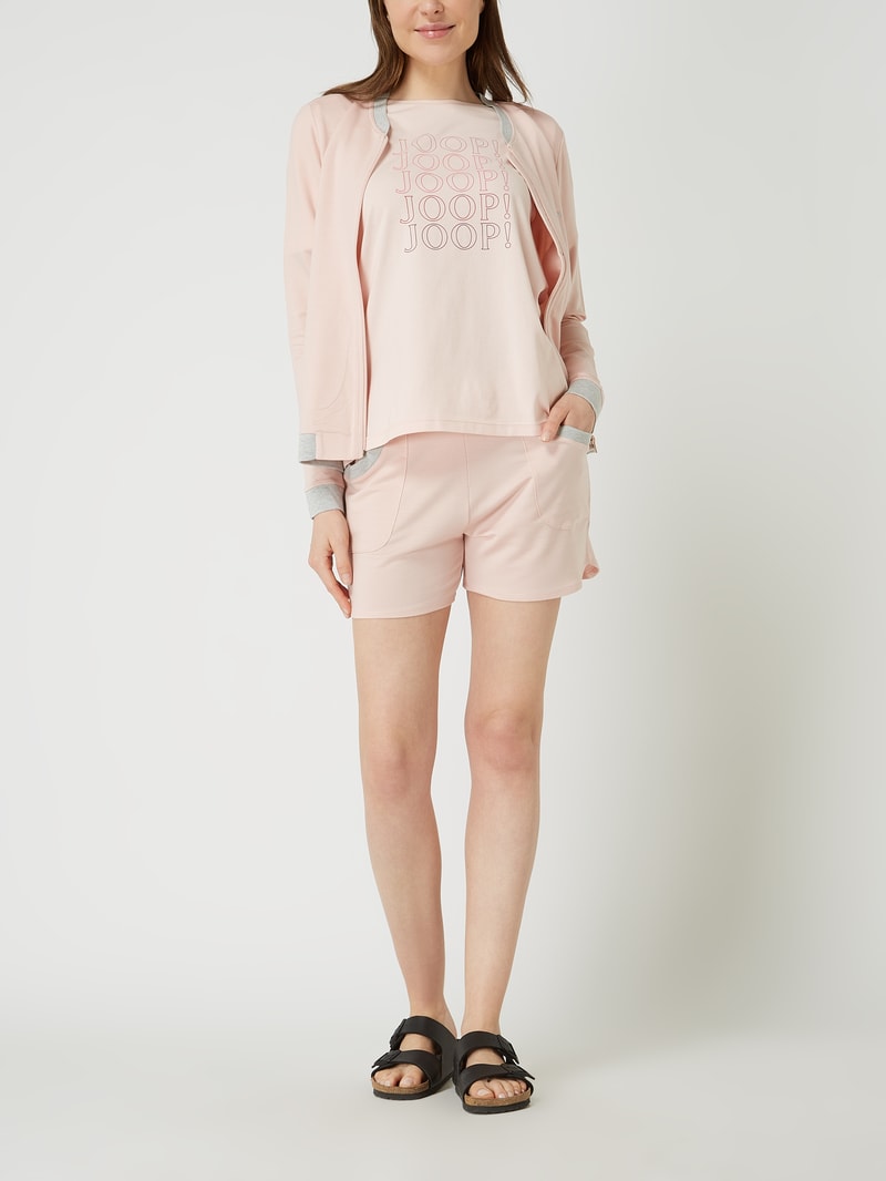 Pyjama-Hose mit Logo-Stickerei in hellrosa