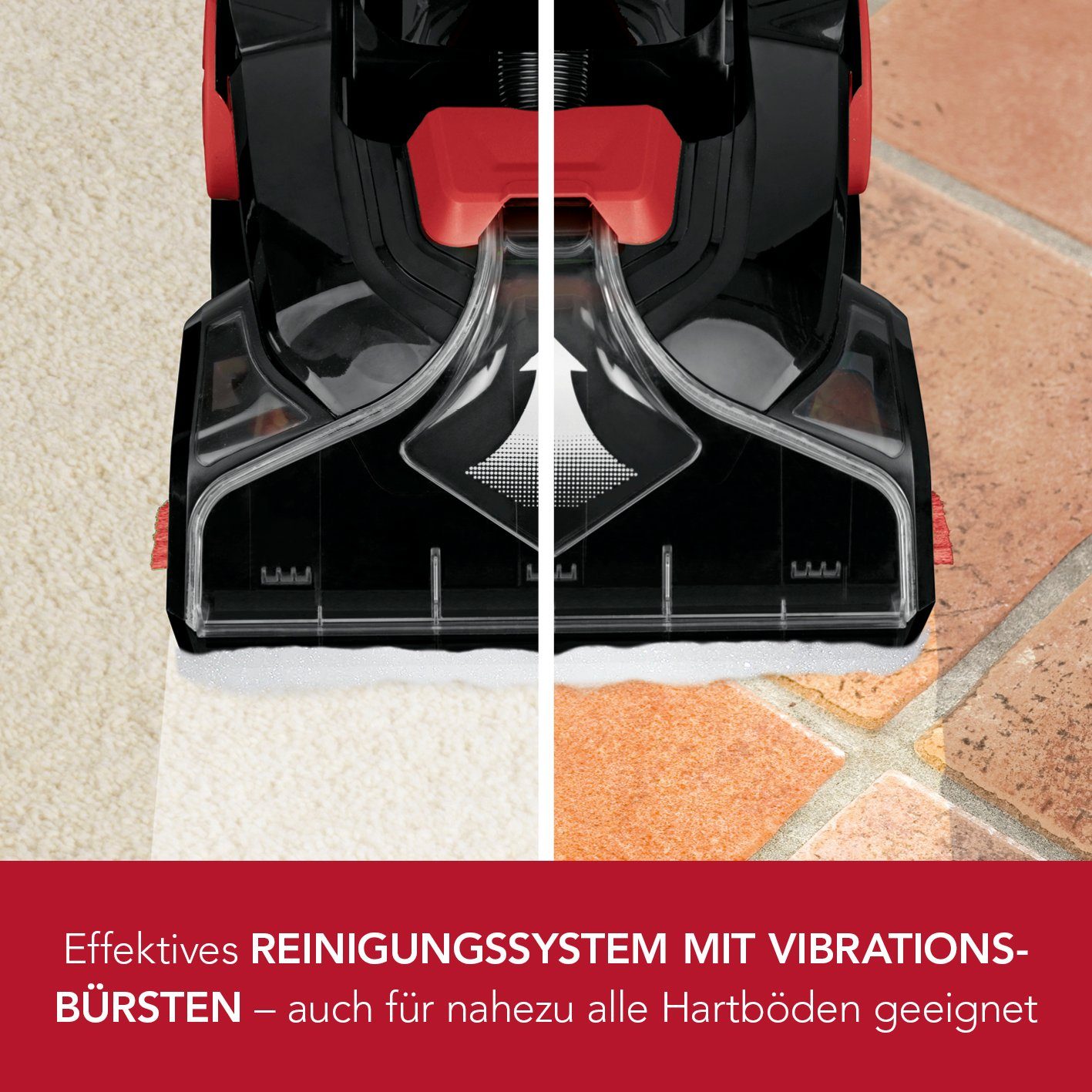CLEANmaxx Teppichreinigungsgerät Professional mit Vibrations- und Seitenbürsten - schwarz/rot, Waschsauger, Teppichreiniger, Shampoonierer, Teppich