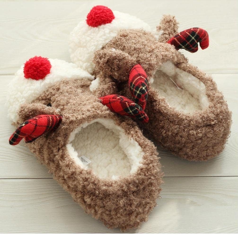 Perfine Plüsch Hausschuhe Flauschige Slippers Pantoffeln Plüsch Hausschuhe Paar Hausschuhe Weihnachten Elche Baumwolle Schuhe Warme Anti-skid