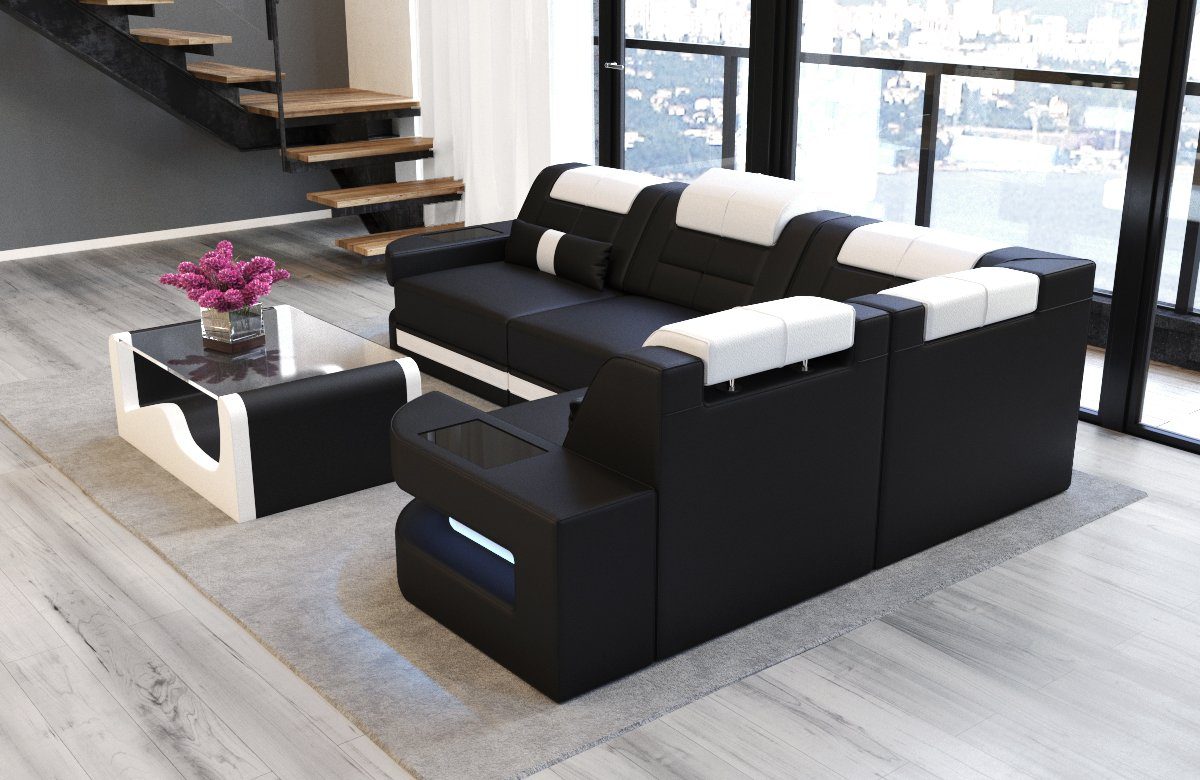 Sofa Dreams Ecksofa Leder Sofa Ledercouch Como L Form Ledersofa, Couch, mit LED, wahlweise mit Bettfunktion als Schlafsofa, Designersofa