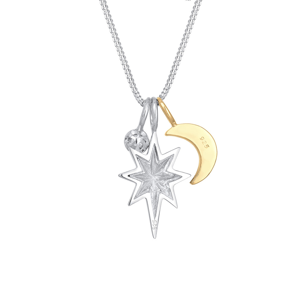 Elli Elli Collier Femme Lunaire des Étoiles es avec Cristaux en Argent Sterling 925 collier