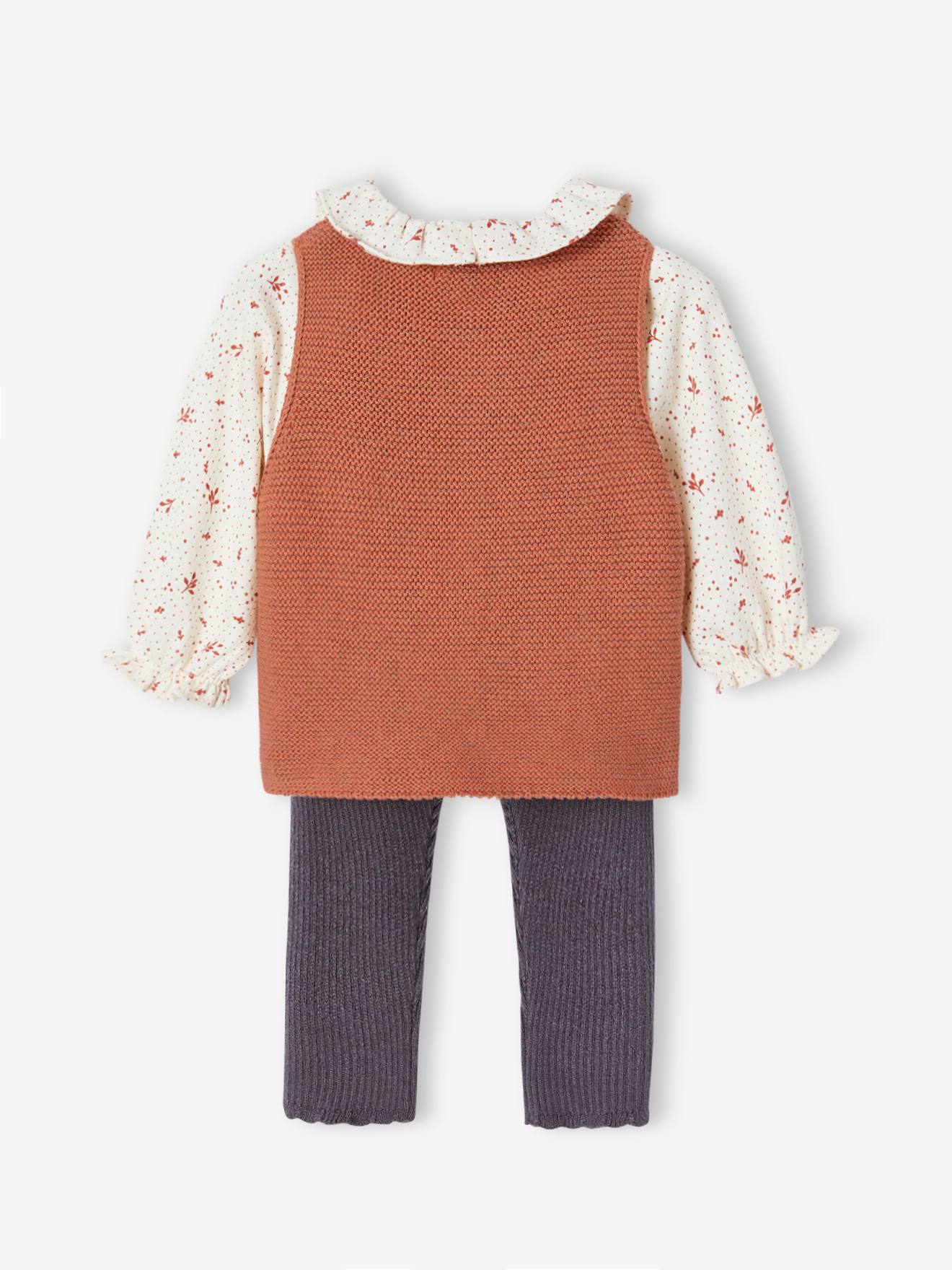 Vertbaudet Mädchen Baby-Set: Bluse, Weste & Leggings - terrakotta farbe